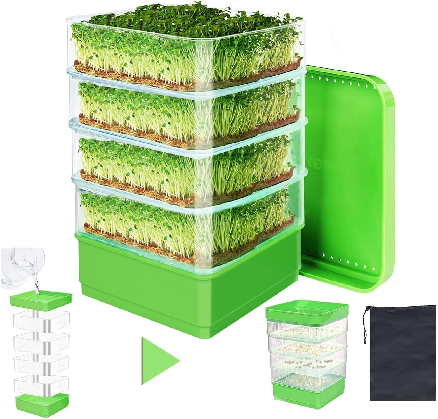 Upgrade Soil-Free Seed Sprouting Tray – Multi-Tier Organic Bean Sprouter Kit