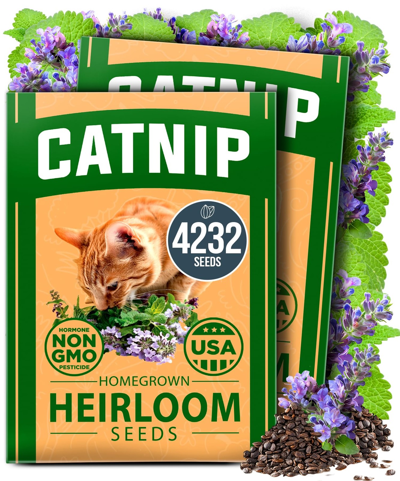 Catnip Seeds 2 Pack High Germination Indoor/Outdoor Herb for Cats