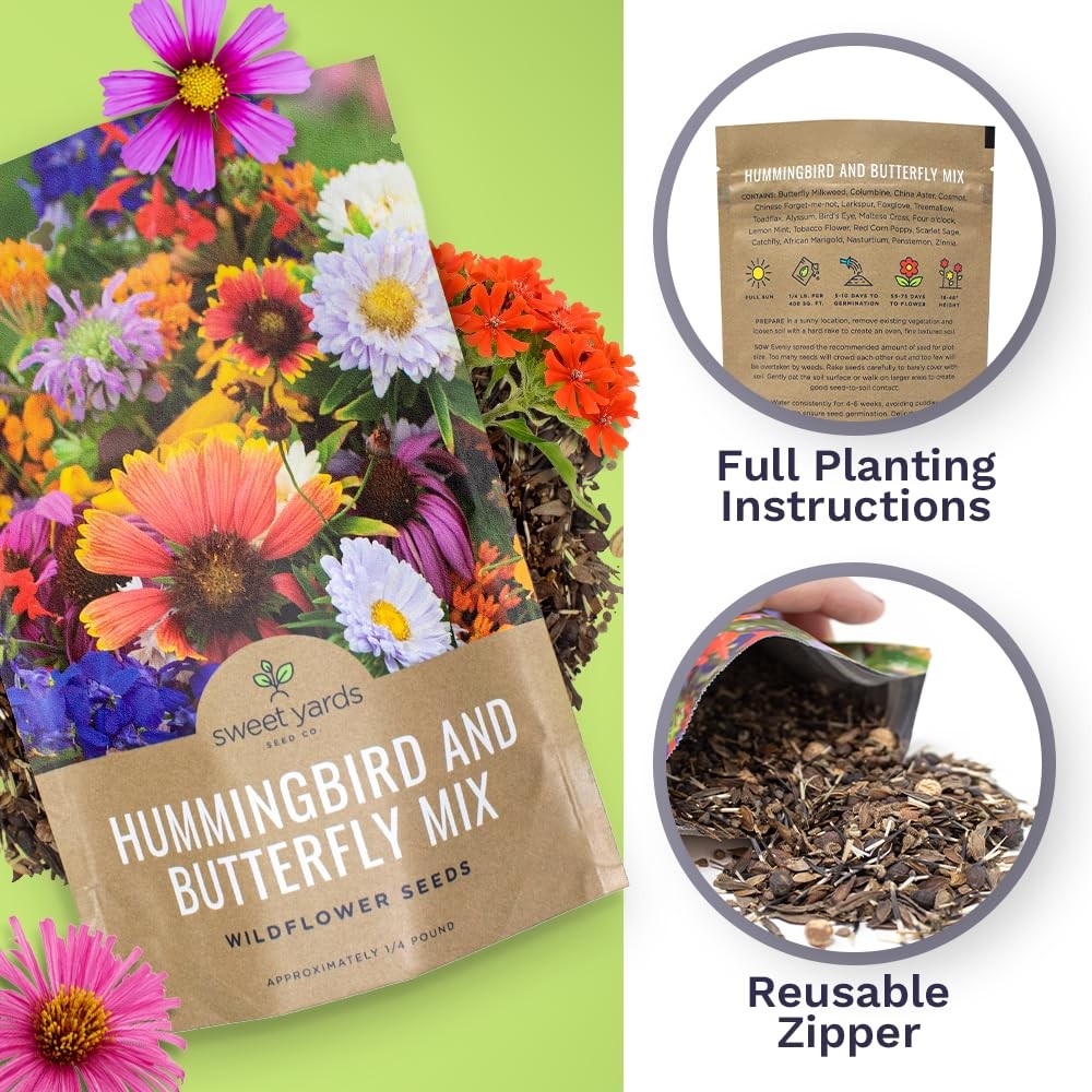 Bulk Wildflower Seeds Butterfly and Humming Bird Mix 1/4 Pound Bag Over 30,…