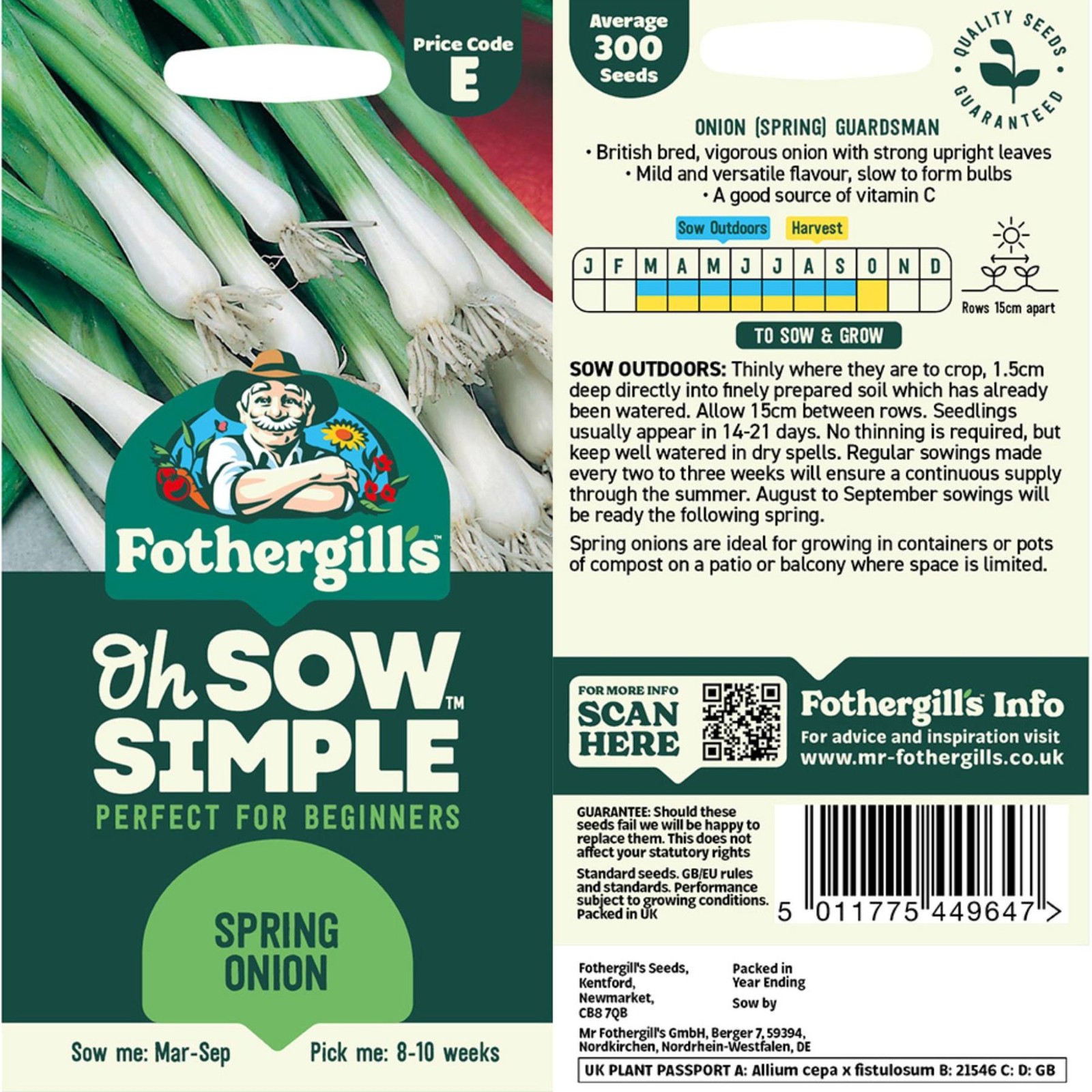 Mr. Fothergill’s Spring Onion Seed Oh Sow Simple, Easy to Grow