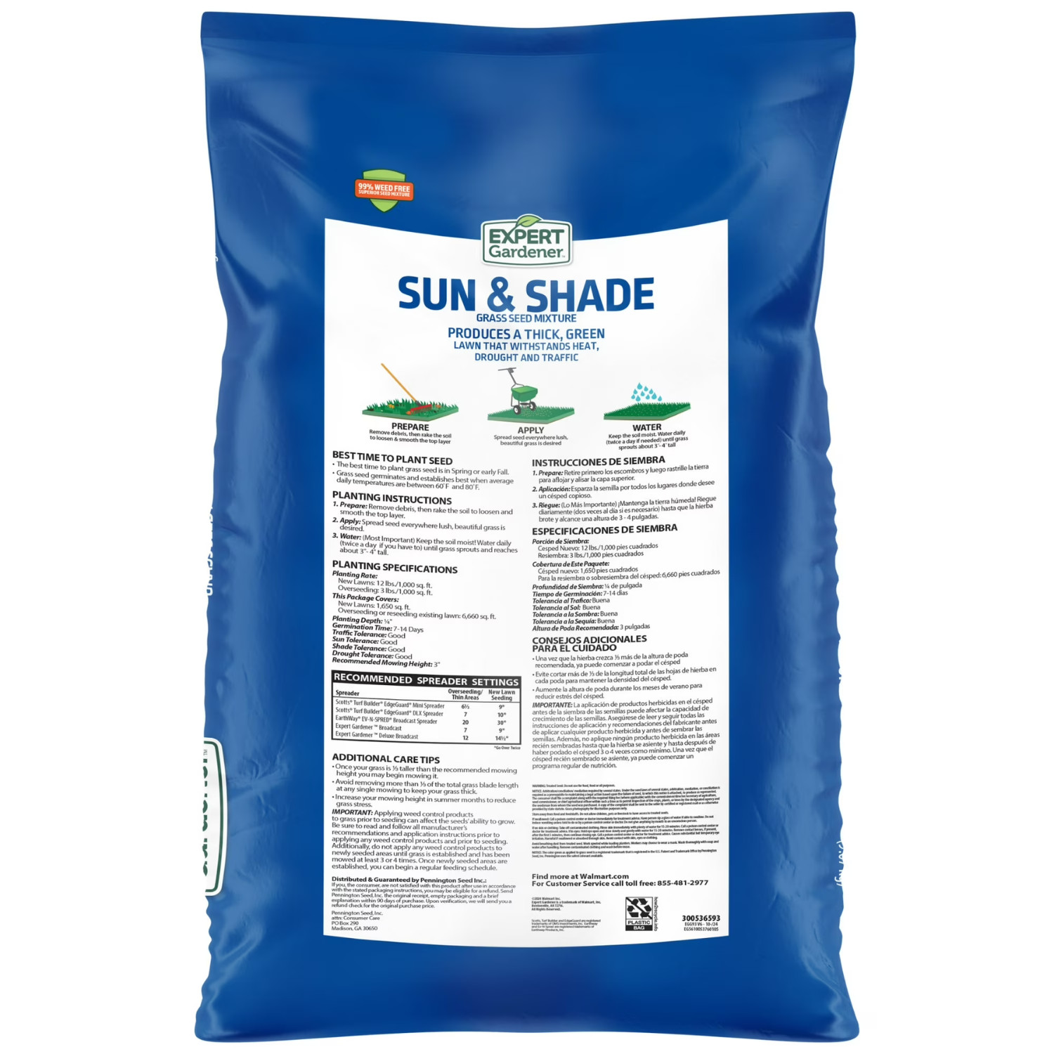 Expert Gardener Sun & Shade Southern Grass Seed Mix 20 lb Sun to Partial Shade