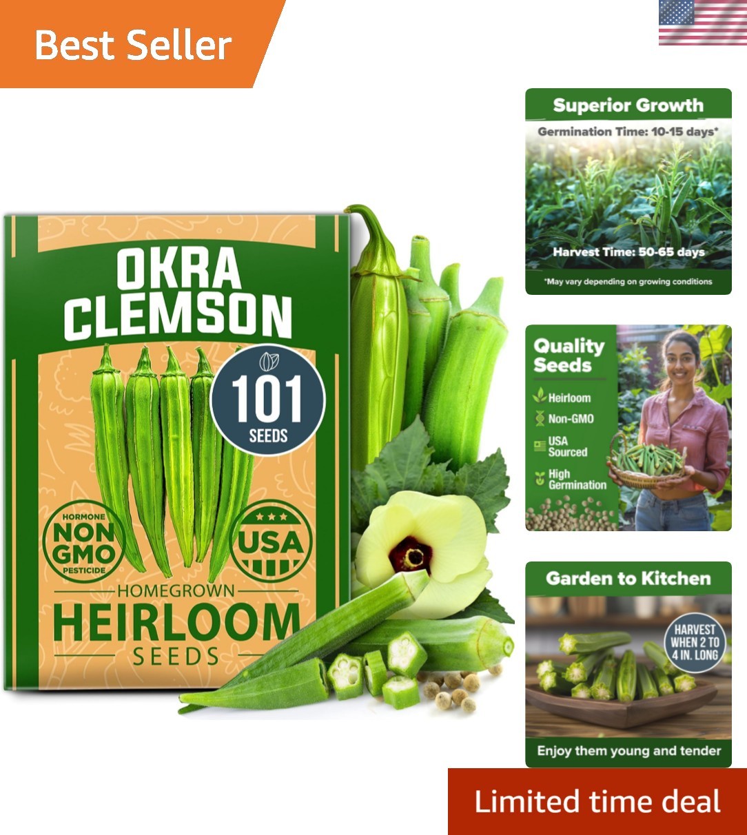Heirloom Okra Seeds 101+ with High Germination Rate – Perfect for Garden Lovers