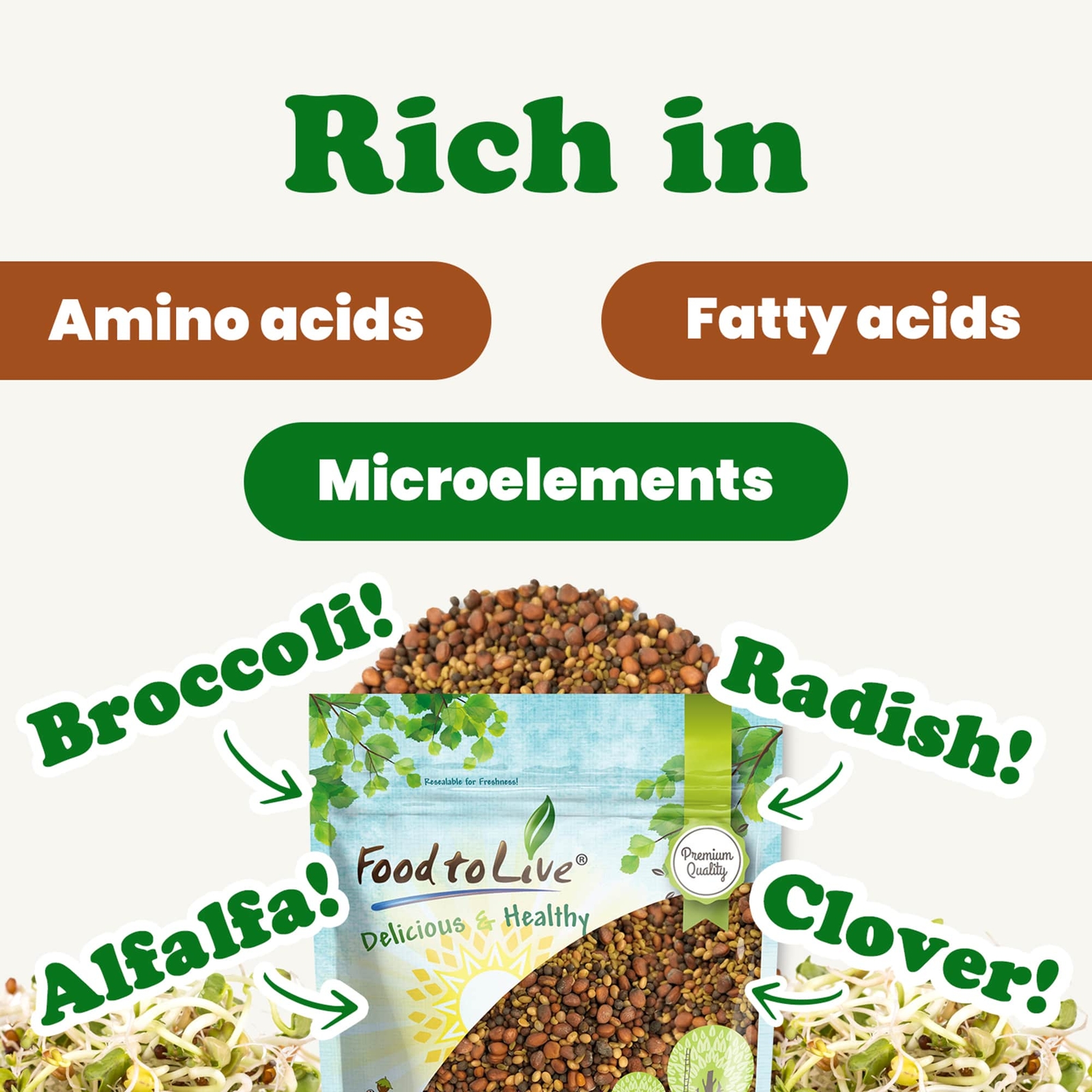 Salad Mix of Sprouting Seeds – Sproutable, Kosher, Raw, Vegan – by Food To Live
