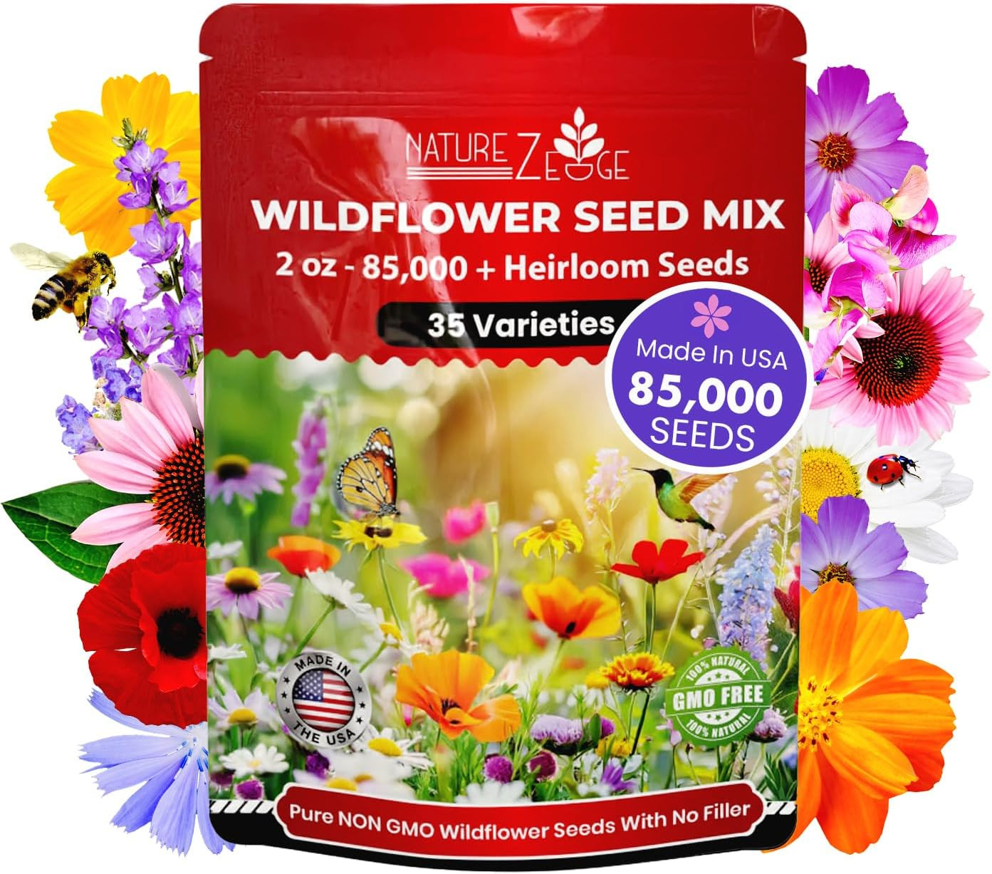 Wildflower Seeds Mix – 2 Oz, 85,000 Seeds, 35 Variety Perennial & Annual Flower