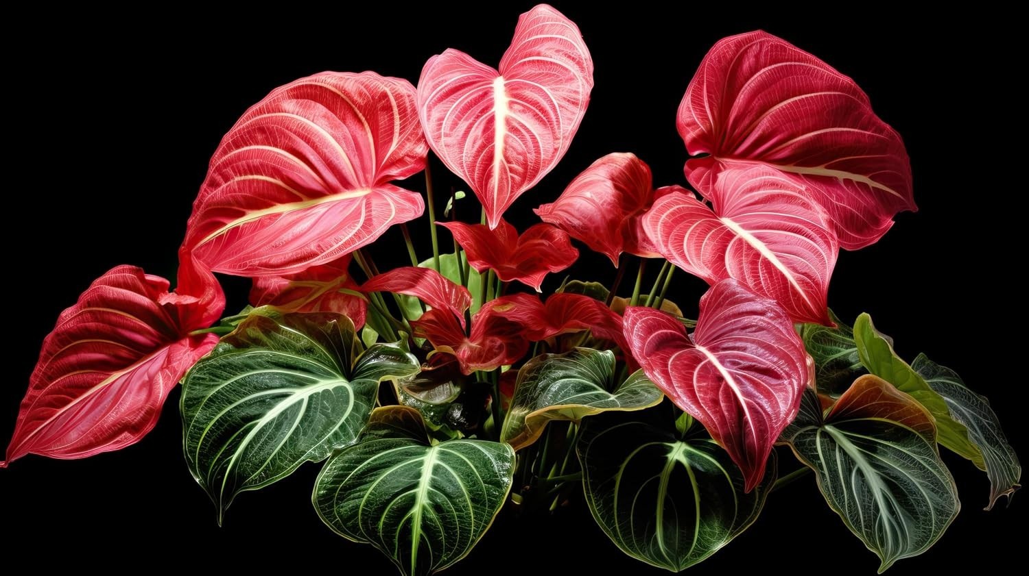 6 Crimson Sky Caladium Bulbs – Vibrant Pink Green Red for Stunning Gardens