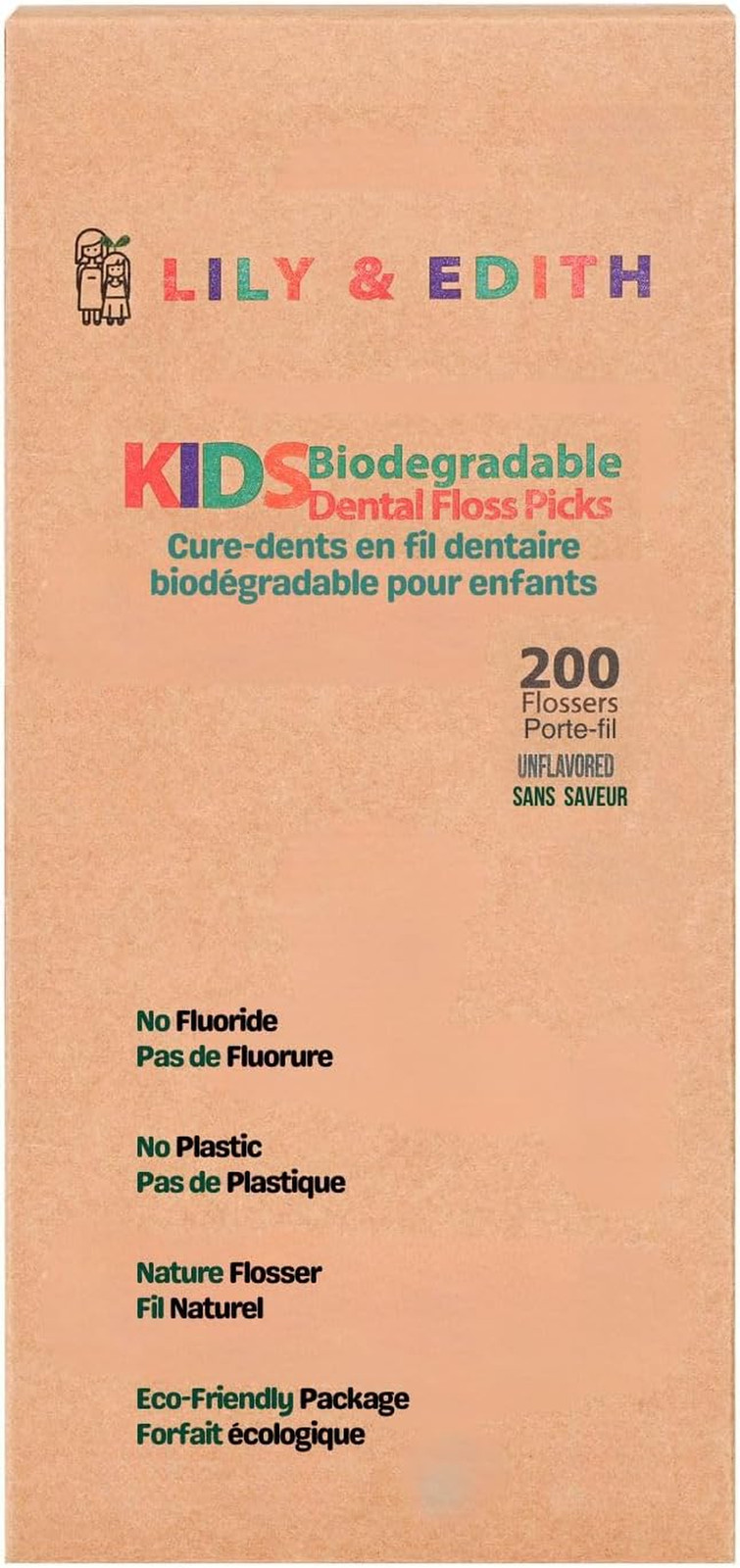 Kids Biodegradable Dental Floss Picks 200 Counts, Fluoride Free, Plant Based Mat