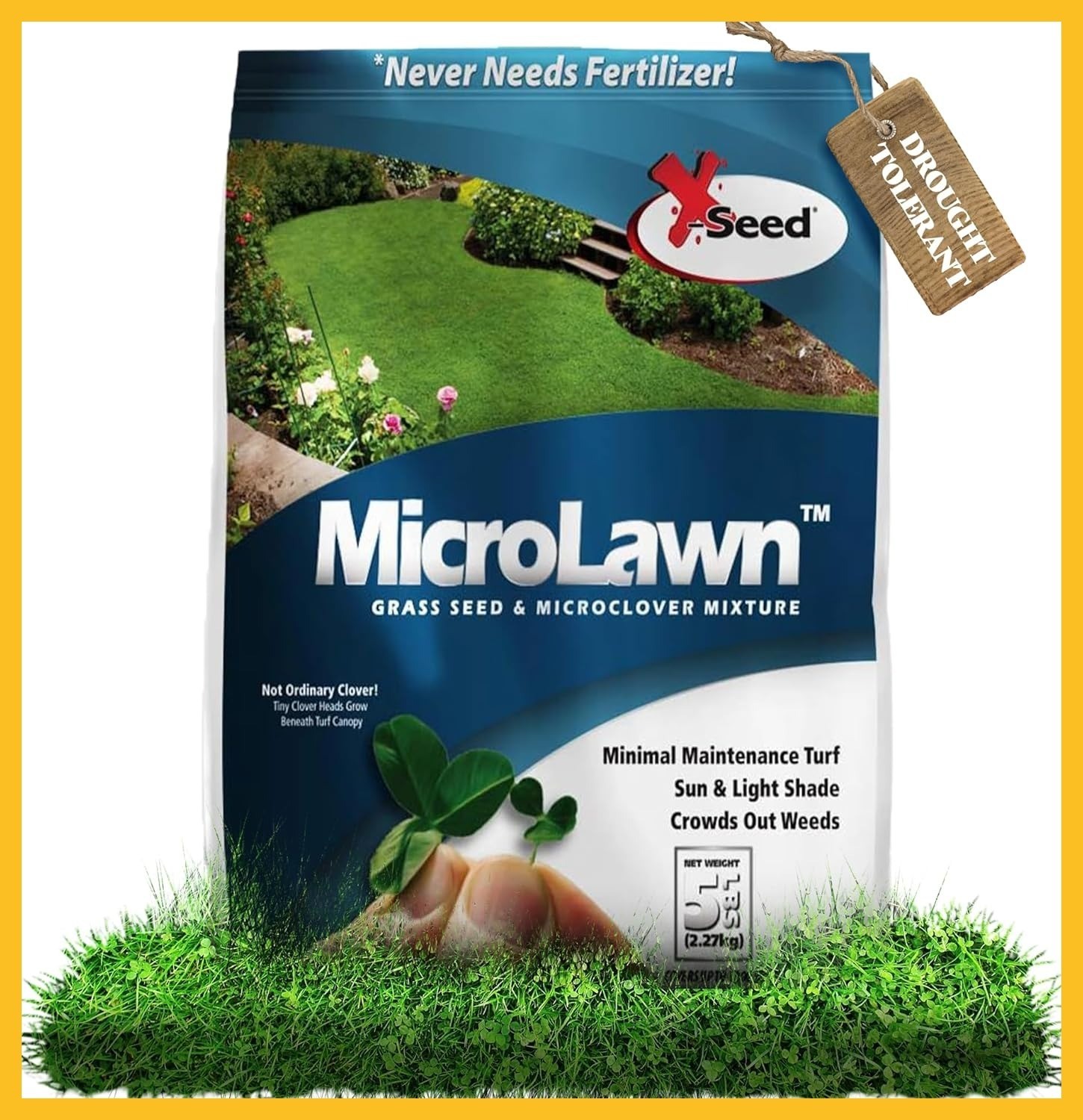 X-Seed Microlawn Grass Seed & Microclover Mix – Dense Self Feeding Lawn, Sun &