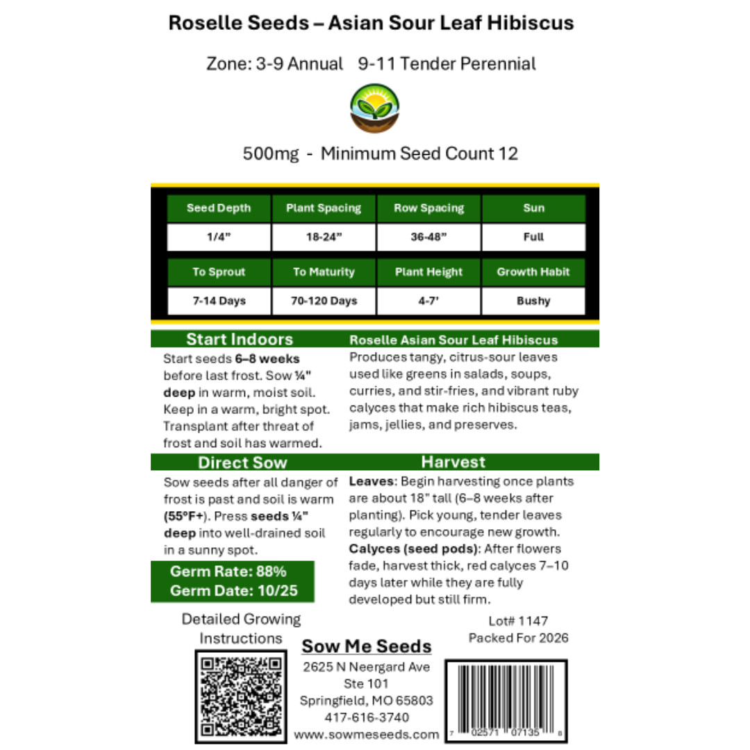 Roselle Seeds – Asian Sour Leaf Hibiscus: Non-GMO, Heirloom Vegetable Seeds