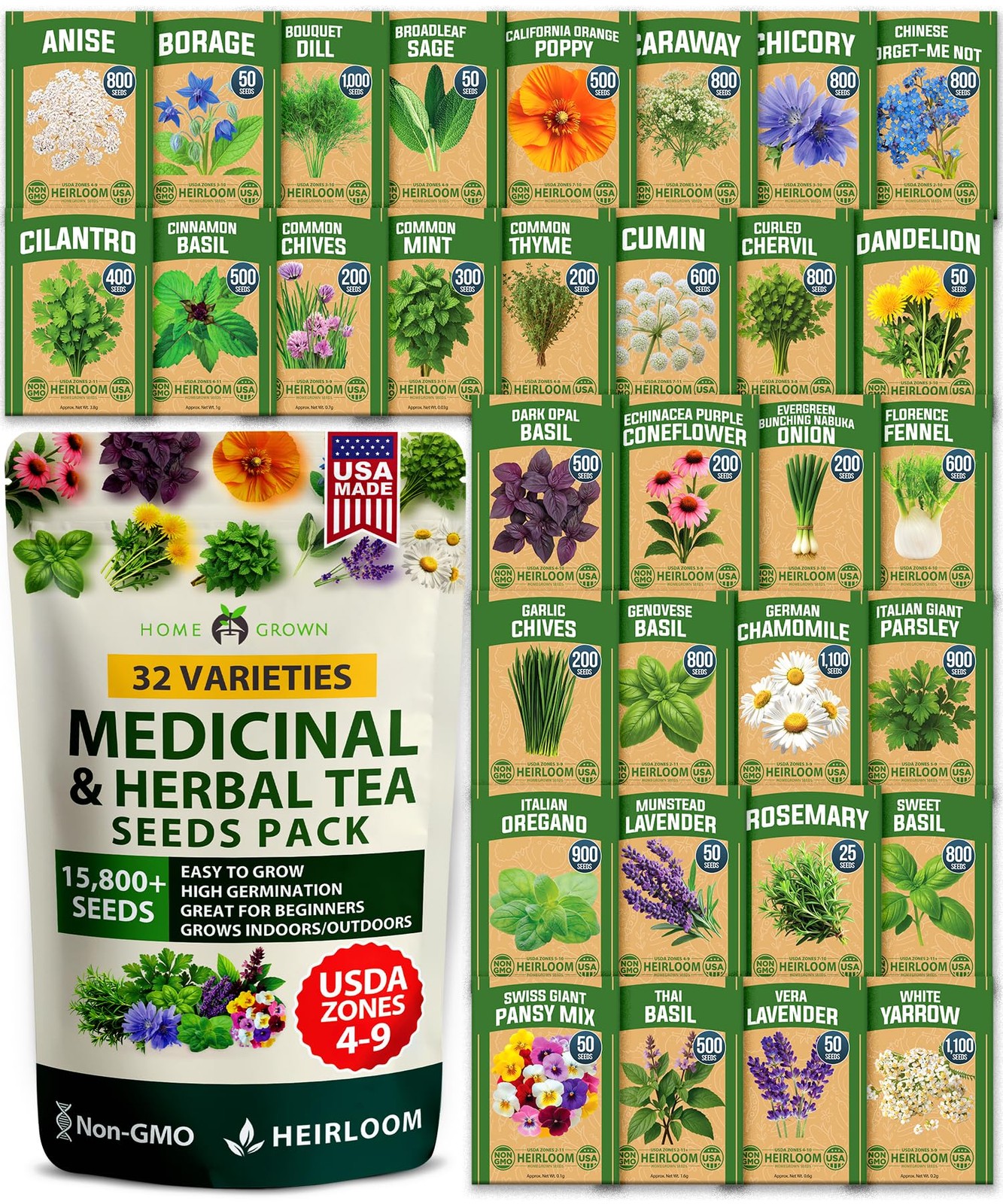 Herb Seeds 32 Medicinal Herbs and Tea Variety Pack – Annual & Perennial Herb …
