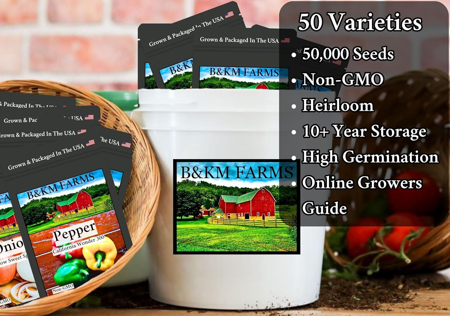 Survival Seed Vault: 50 Varieties, 50,000+ Non-Gmo Heirloom Seeds – 5+ Year Supp