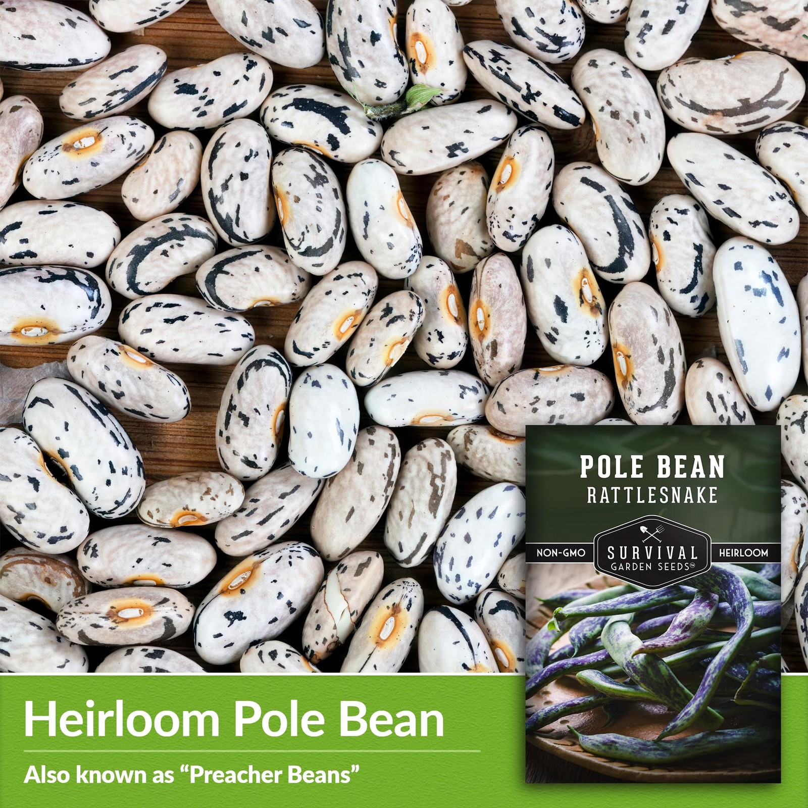 Heat Tolerant Rattlesnake Pole Bean Seeds Heirloom Climbing Green Beans