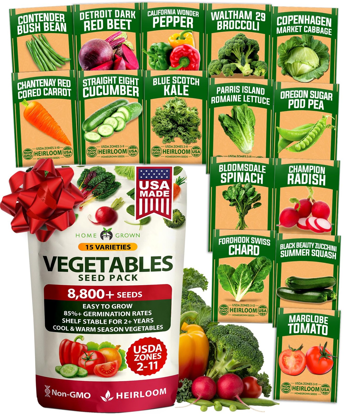 HOME GROWN 15 Variety Survival Seed Vault 7,000+ Heirloom NonGMO Vegetable Se…