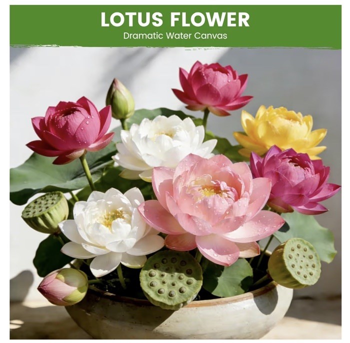 FRUiviTY Lotus Seeds 60+ Mixed Colors Nelumbo Fragrant Perennial Indoor/Out