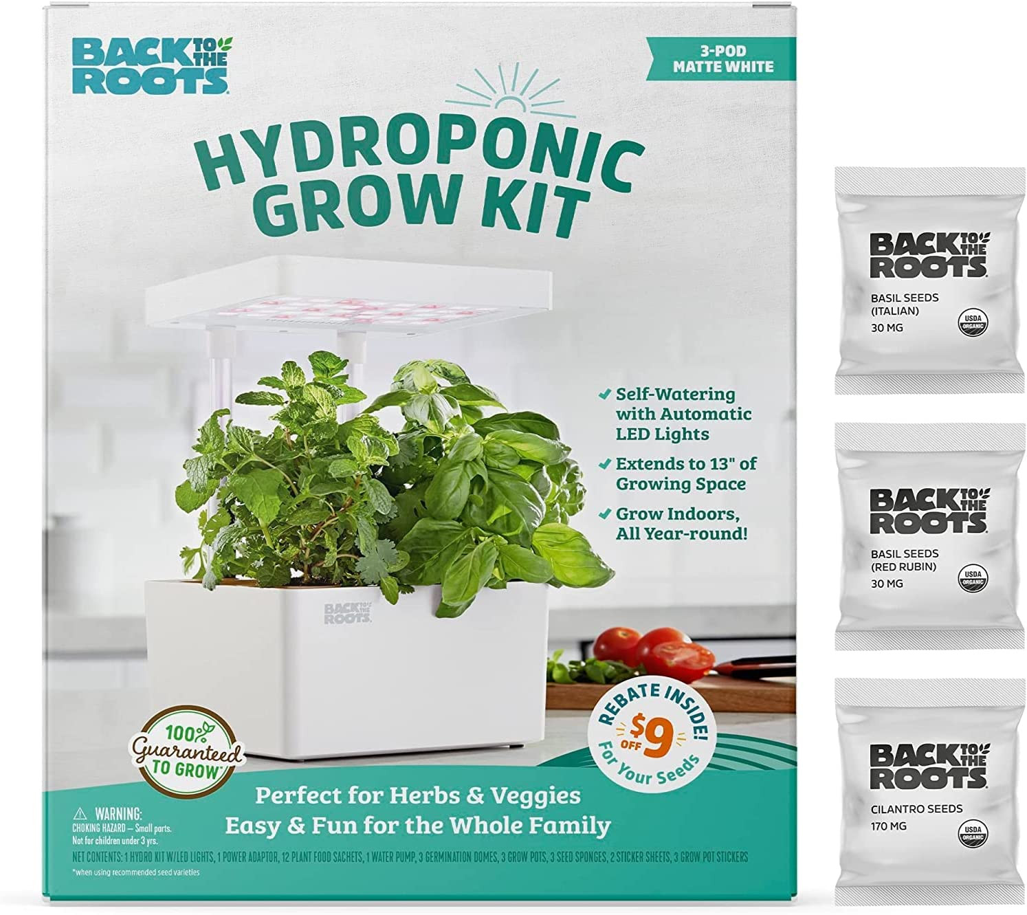 Hydroponic Grow Kit, Indoor (Matte White) Seeds Included Everything Included
