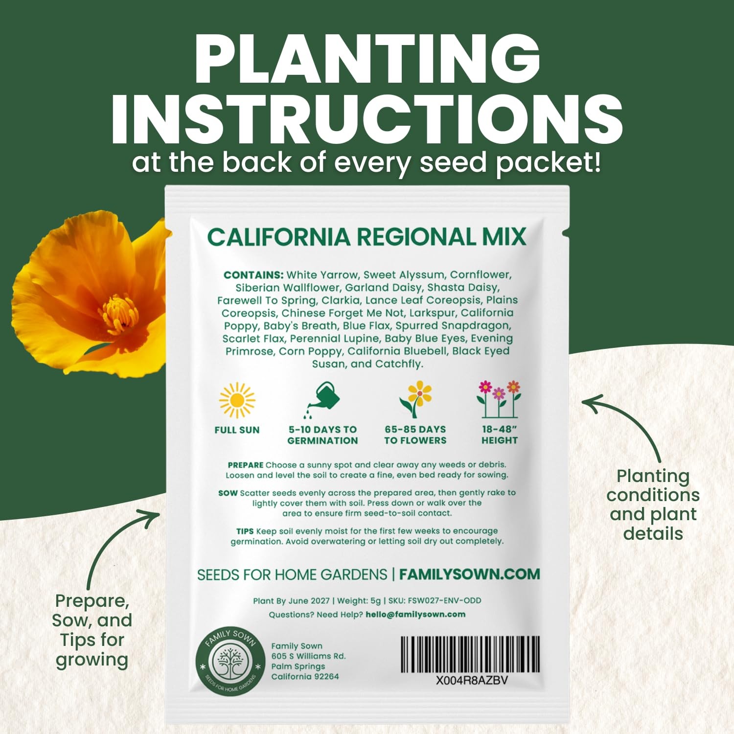 California Regional Mix – 3,500 Seeds for Planting – 2026 Season – 5 Gram Pouch