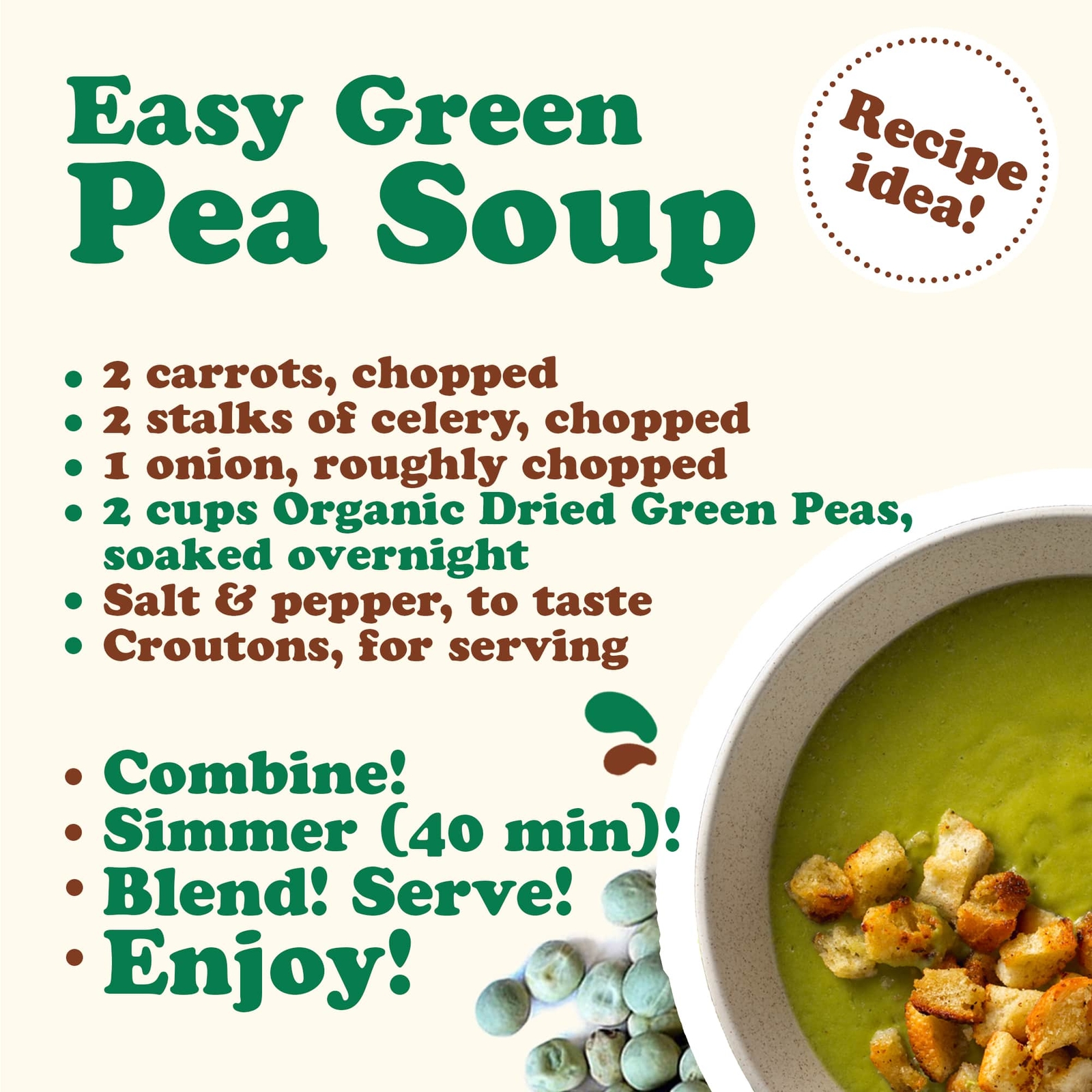 Organic Whole Dried Green Peas – Non-GMO, Sproutable, Kosher – by Food To Live