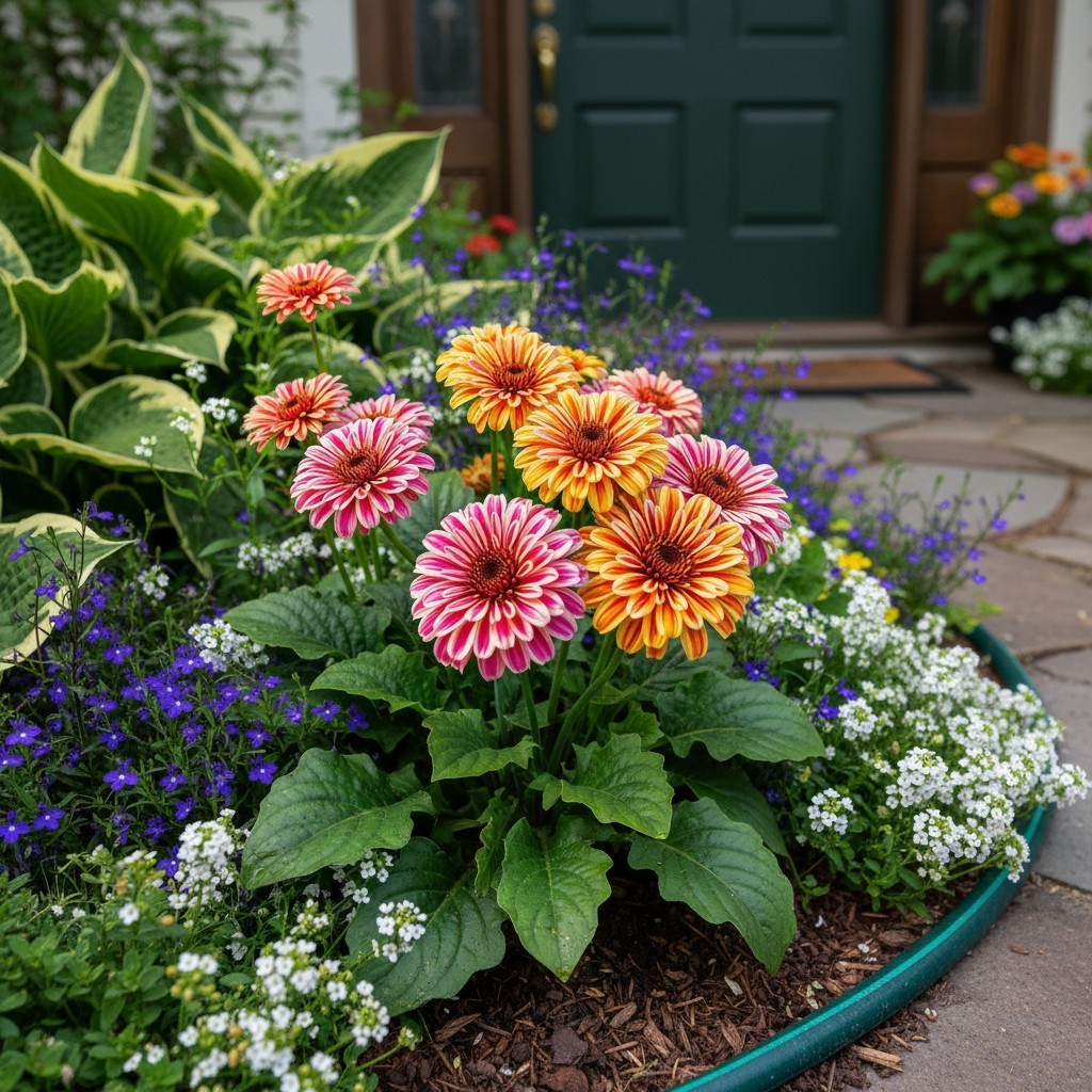 50 Zinnia Seeds – Multicolor Striped Double Blooms for Garden