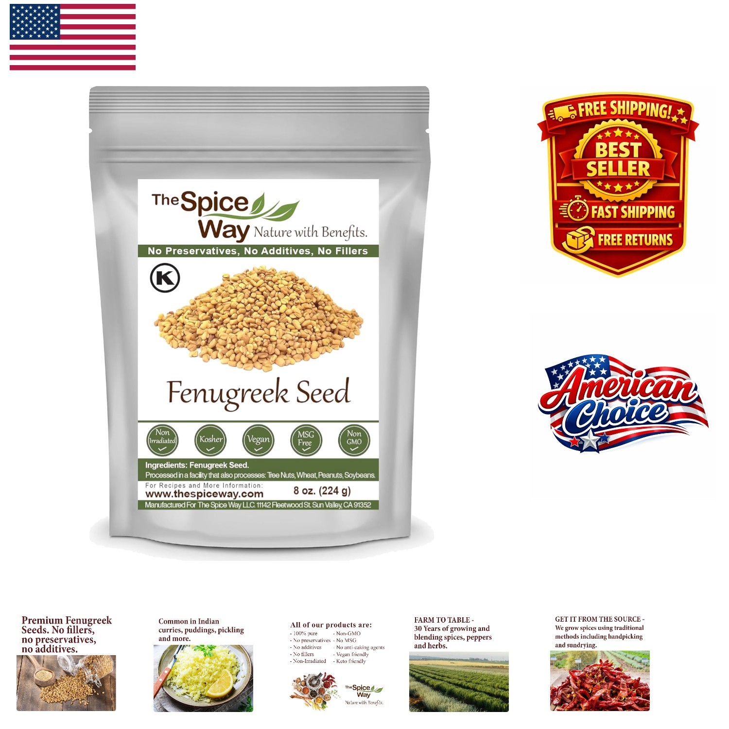 Organic Fenugreek Seeds – Whole 8 oz for Authentic Indian Curry and Chutney