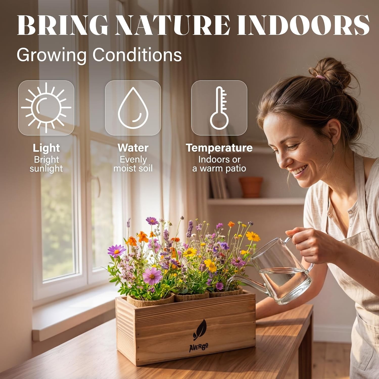 Wildflower Growing Kit Seed Mix Perennial Annual Indoor Soil & Tools Included