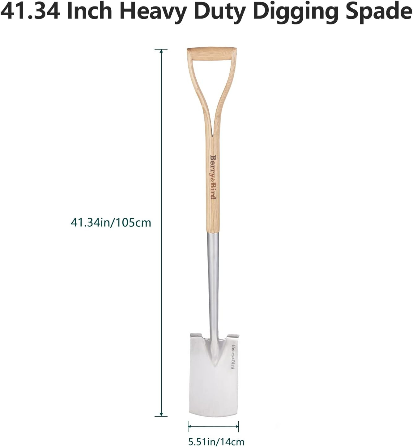 Garden Digging Spade, 41″ Stainless Steel Square Border Spade, Heavy Duty Europe