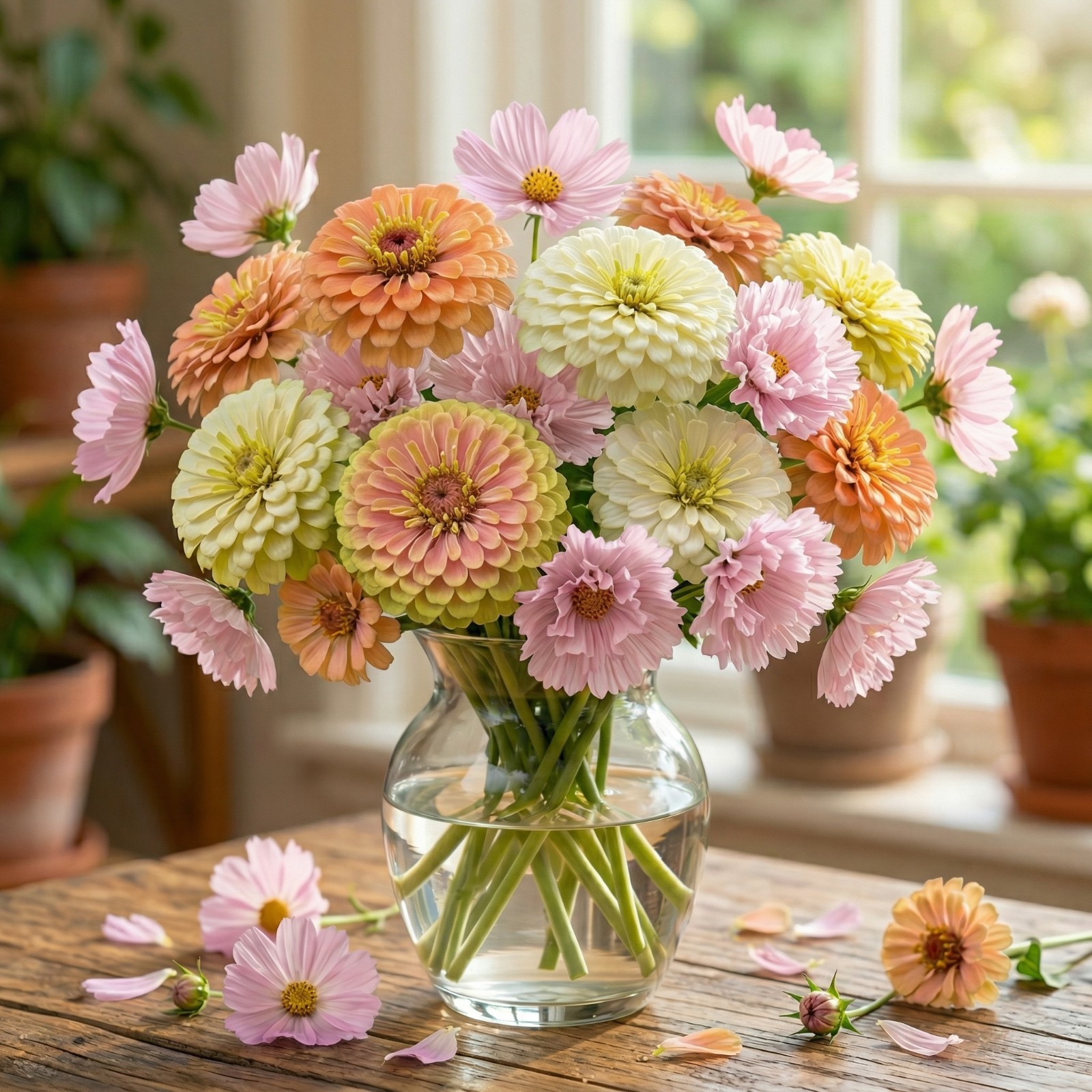Designer Garden Bundle BLUSH LIME Zinnia Cosmos Cut Flower 4 Packs – 100 Seeds
