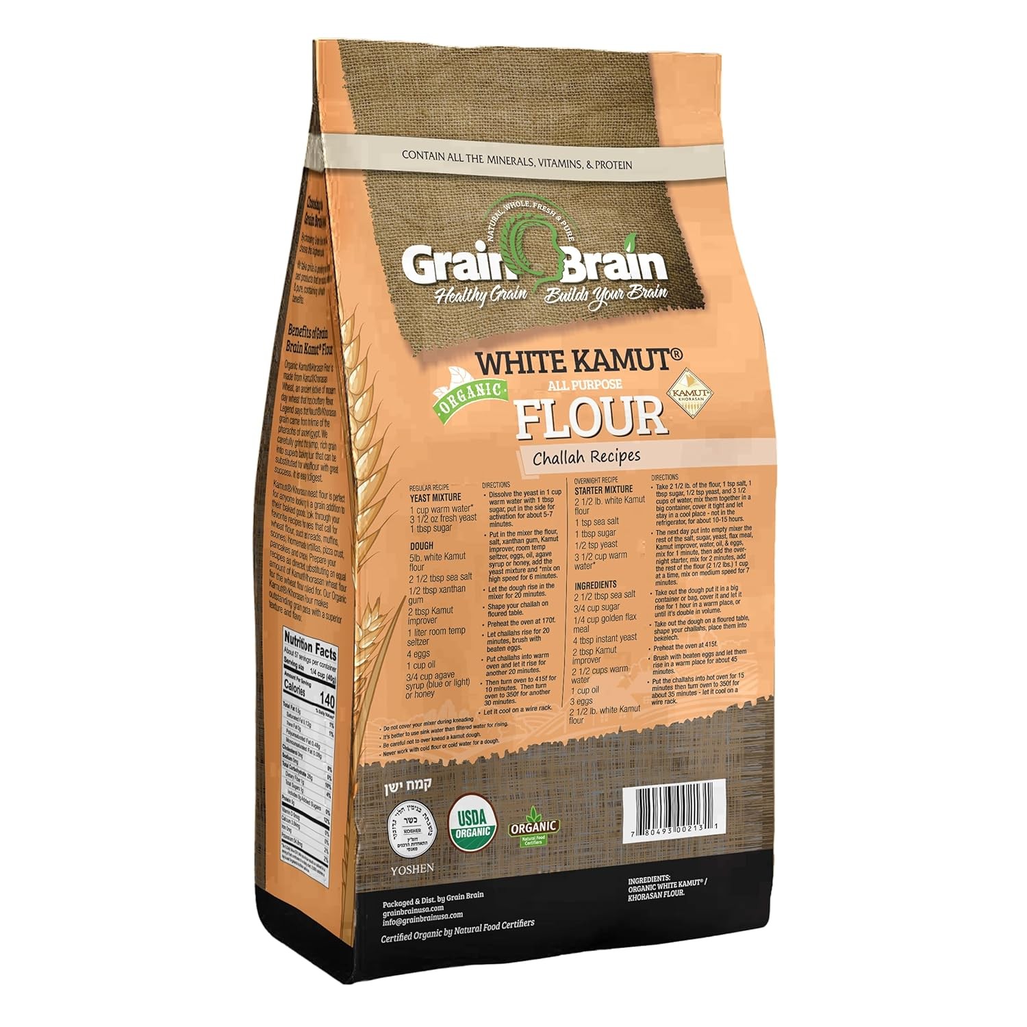 Grain Brain Organic White Kamut Flour (5 lb) Khorosan 80 Ounce (Pack of 1)