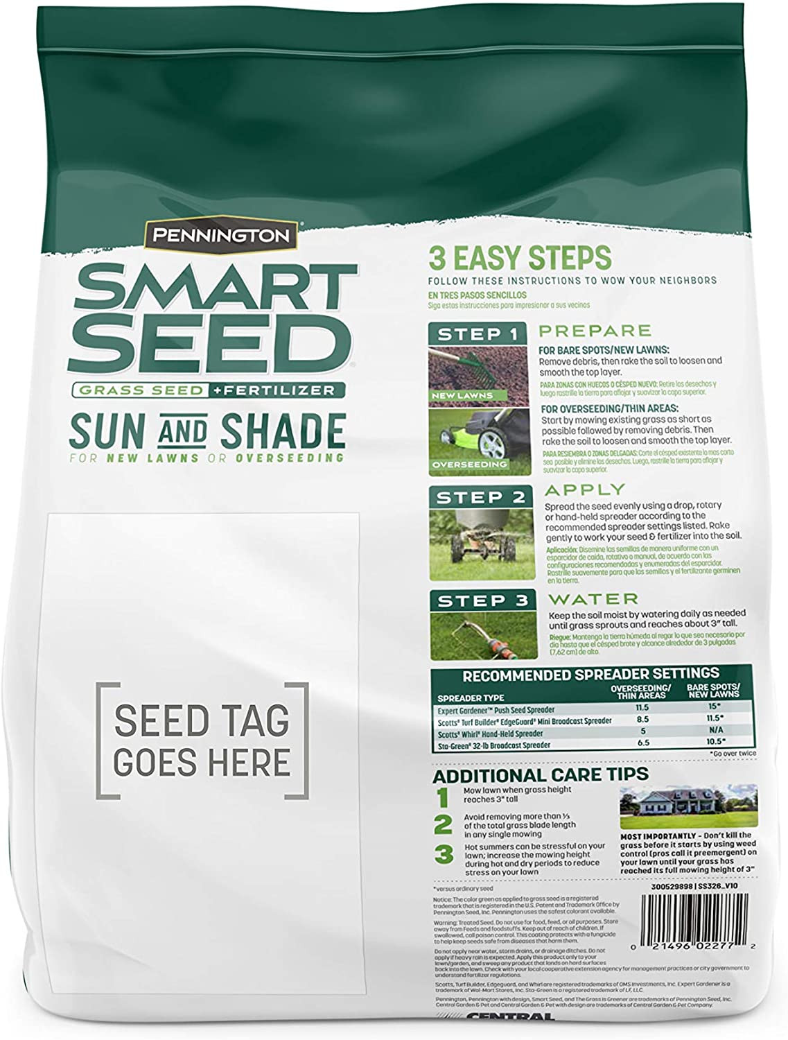 Smart Seed Sun & Shade Grass Mix, 3 lbs, Ideal for Various Conditions