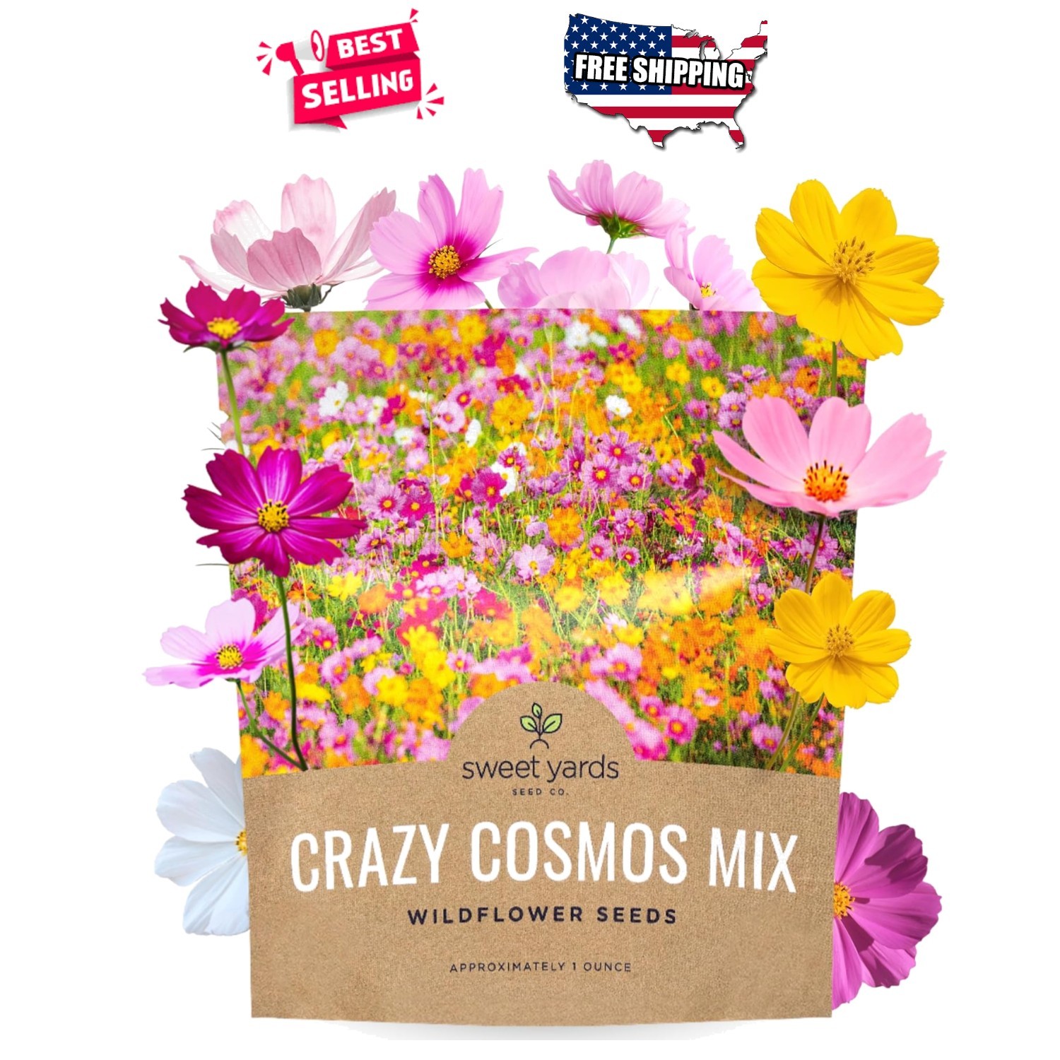 Cosmos Seeds Wildflower Blend 1oz Bulk Packet 5000+ Seeds Spring Summer Planting