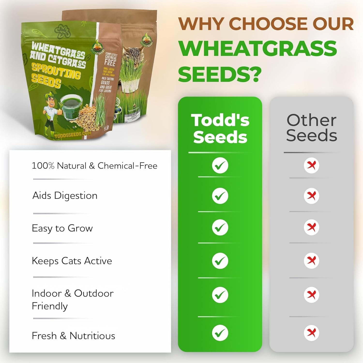1lb Pet-Safe Wheatgrass for Cats – Todd’s Non-GMO Grass, Easy Indoor Growing