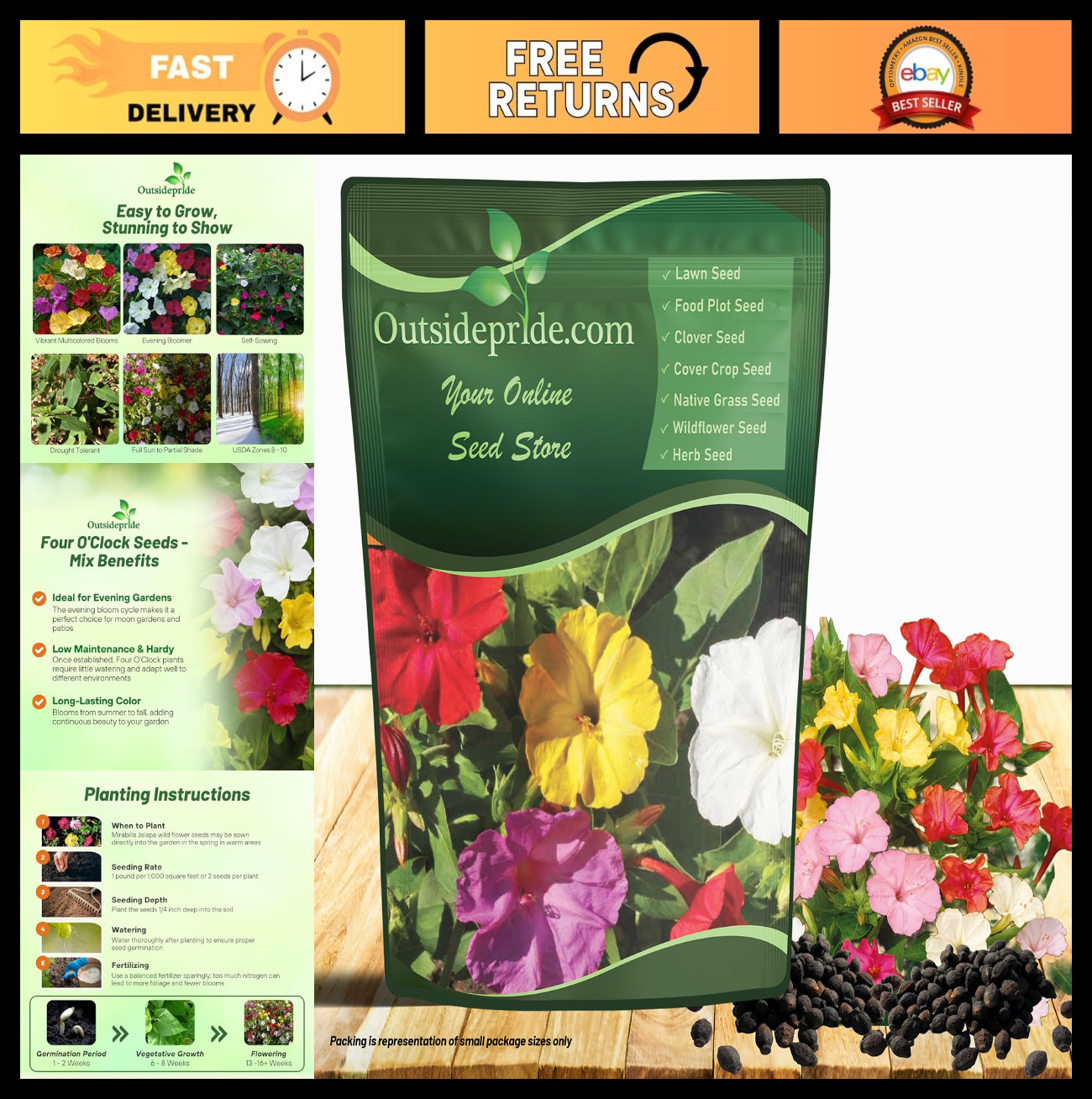 Mixed Four O’clock Flower Seeds – 1 lb Perennial, Fragrant Trumpet Blooms, Deer-