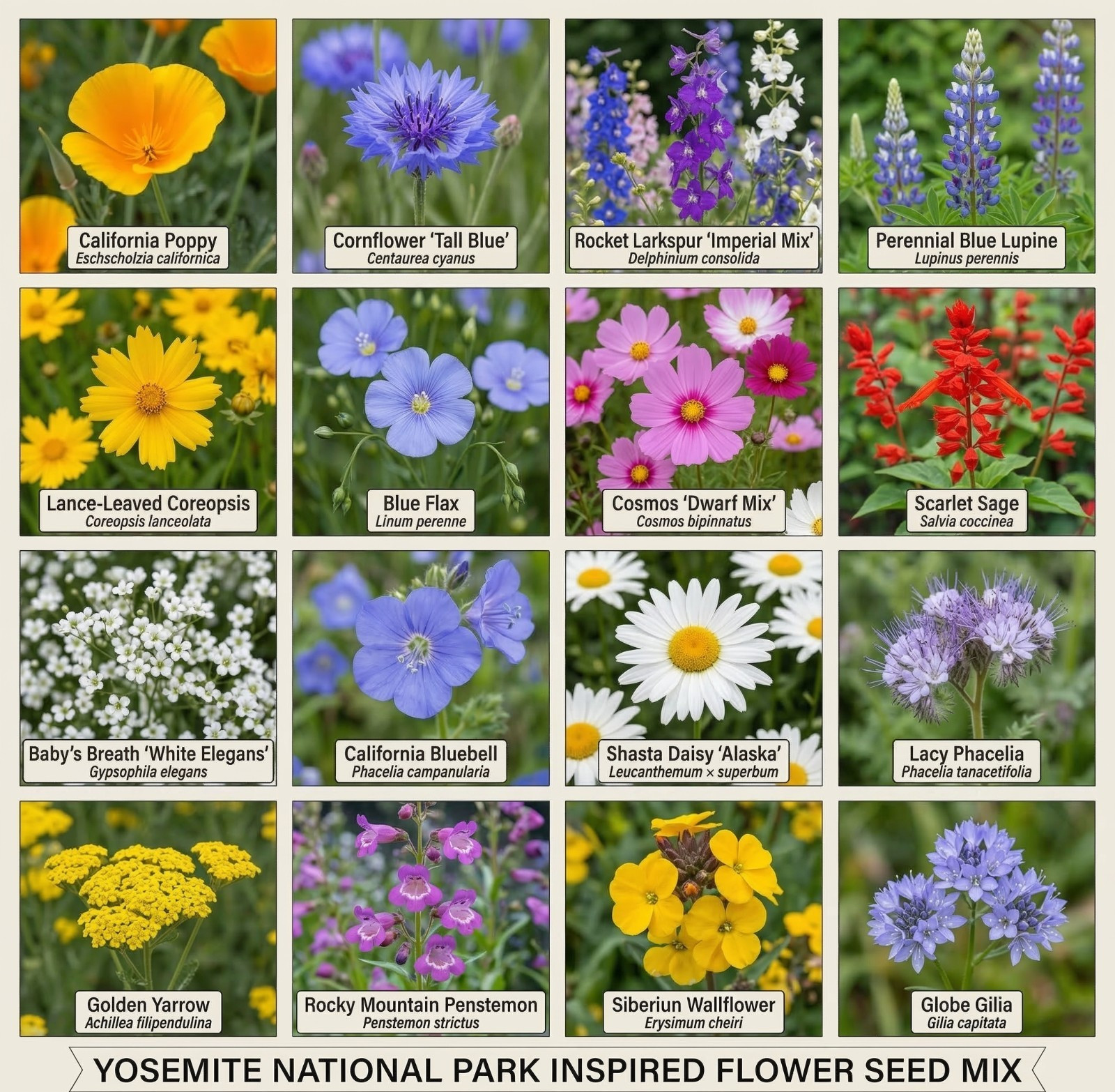 Wildflower Mix YOSEMITE Meadow Garden National Park Inspired Pollinator 500 Seed