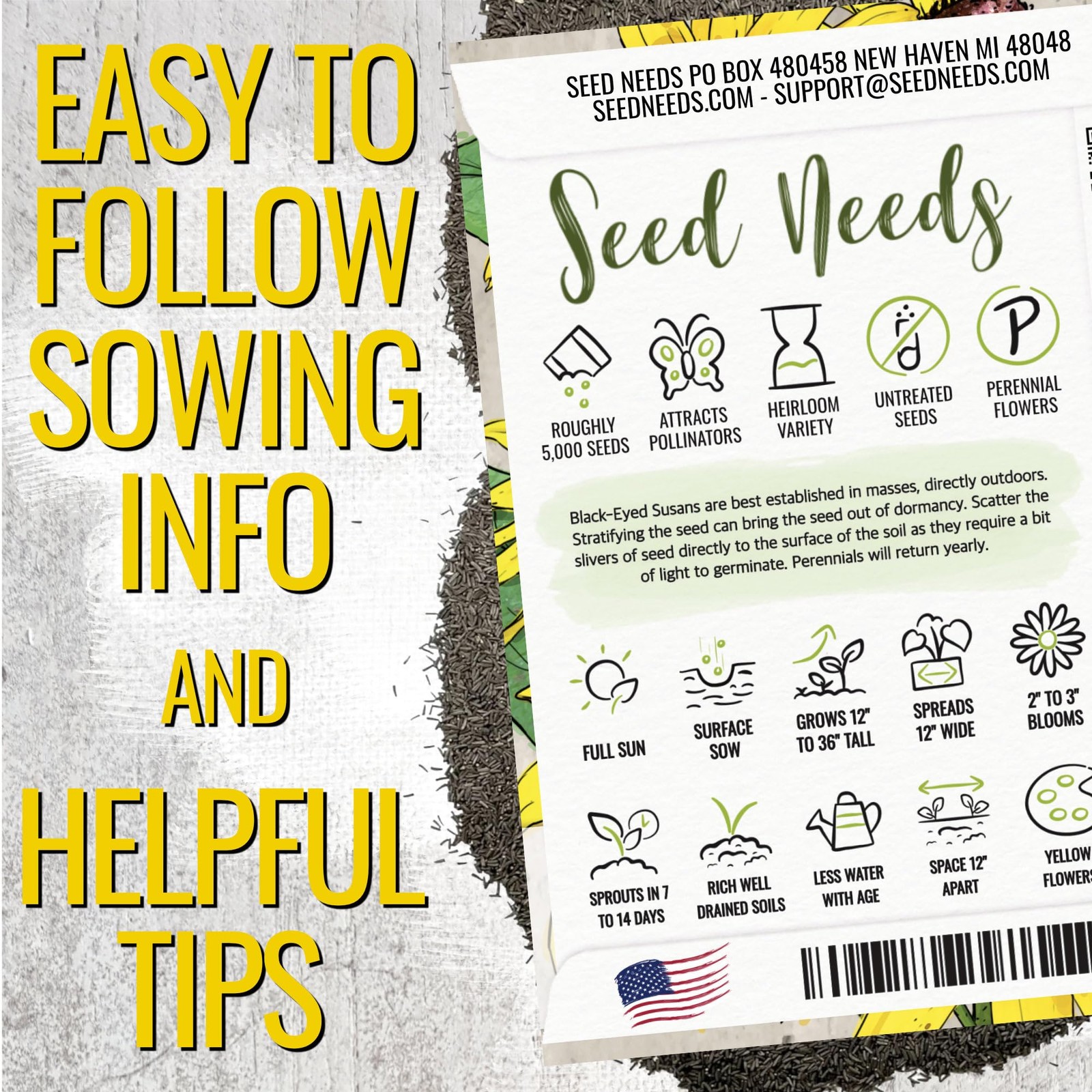 Seed Needs Black Eyed Susan Seeds for Planting 1200 Seeds Rudbeckia Hirta