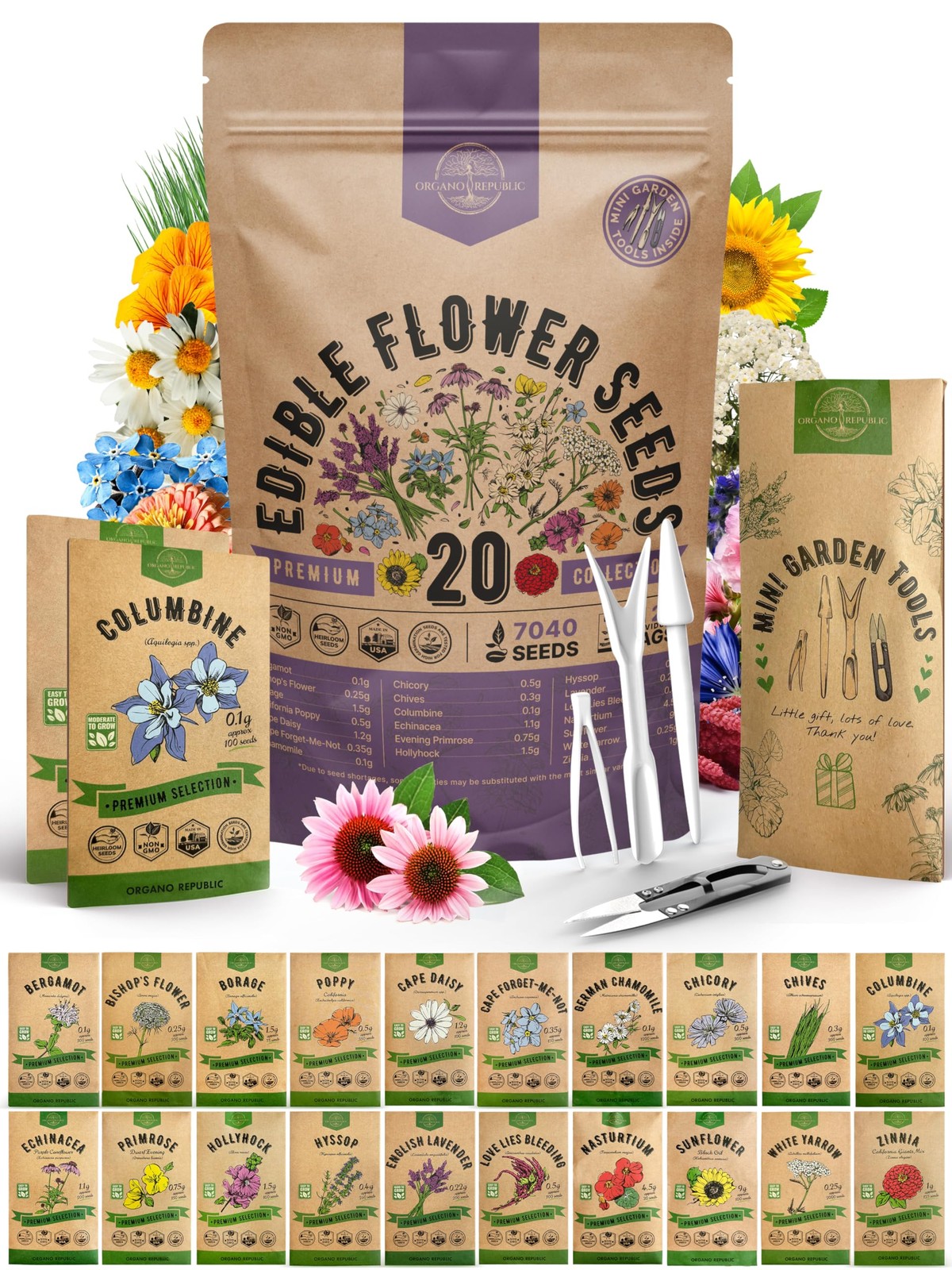 Organo Republic 20 Edible Flower Seeds Variety Pack Indoor/Outdoor. 7000+ Non…