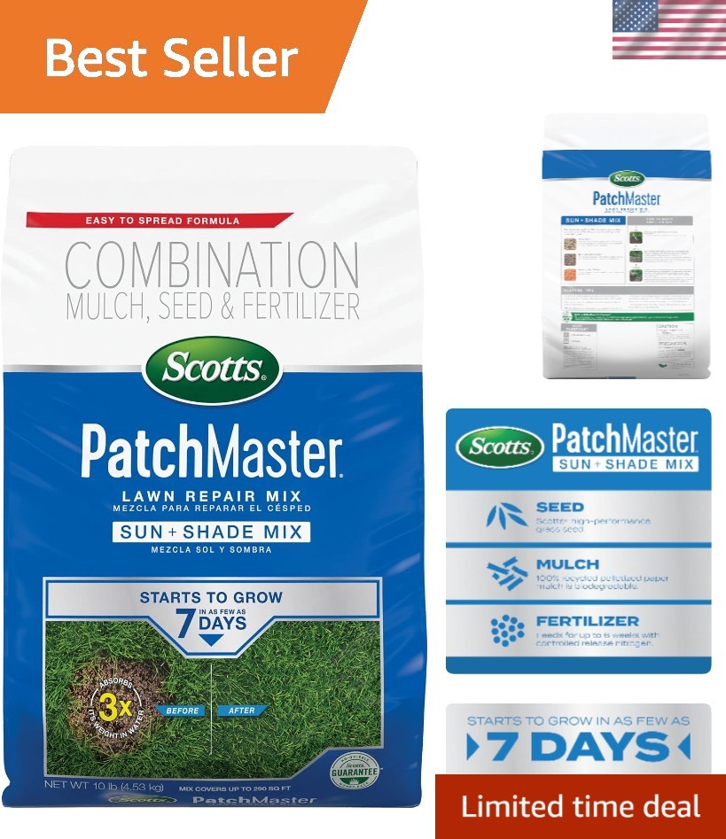 PatchMaster 10 lb Lawn Repair Mix – Covers 290 sq. ft. Fast Growth Guaranteed