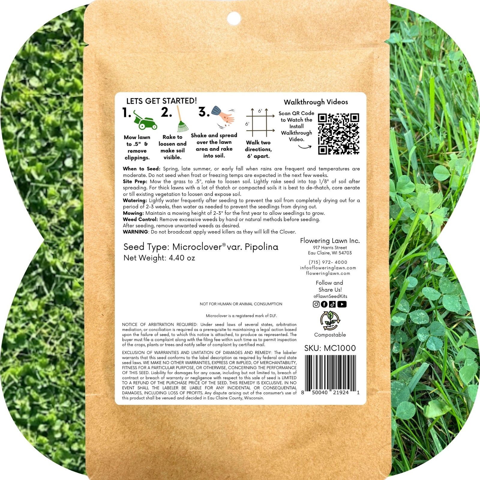 Micro Clover Seed, Organic Coated, Eco-Friendly, Low Growing, Low Maintenance