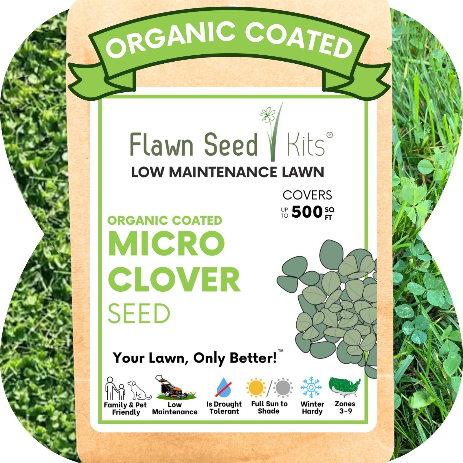 Micro Clover Seed, Organic Coated, Eco-Friendly, Low Growing, Low Maintenance