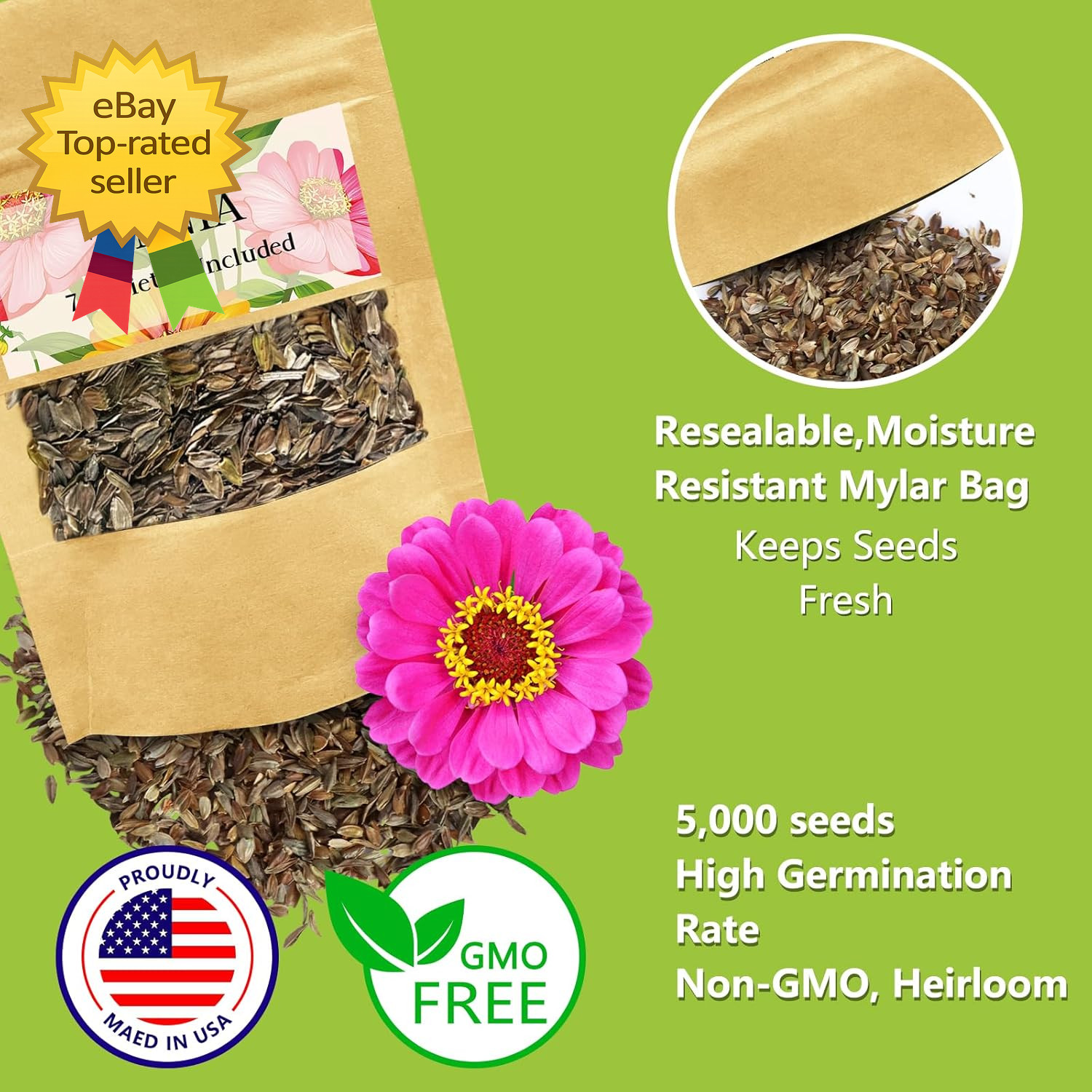 Zinnia Seeds Bulk 5,000 plus Outdoor Flower for Planting Giant Zinnia Seeds for