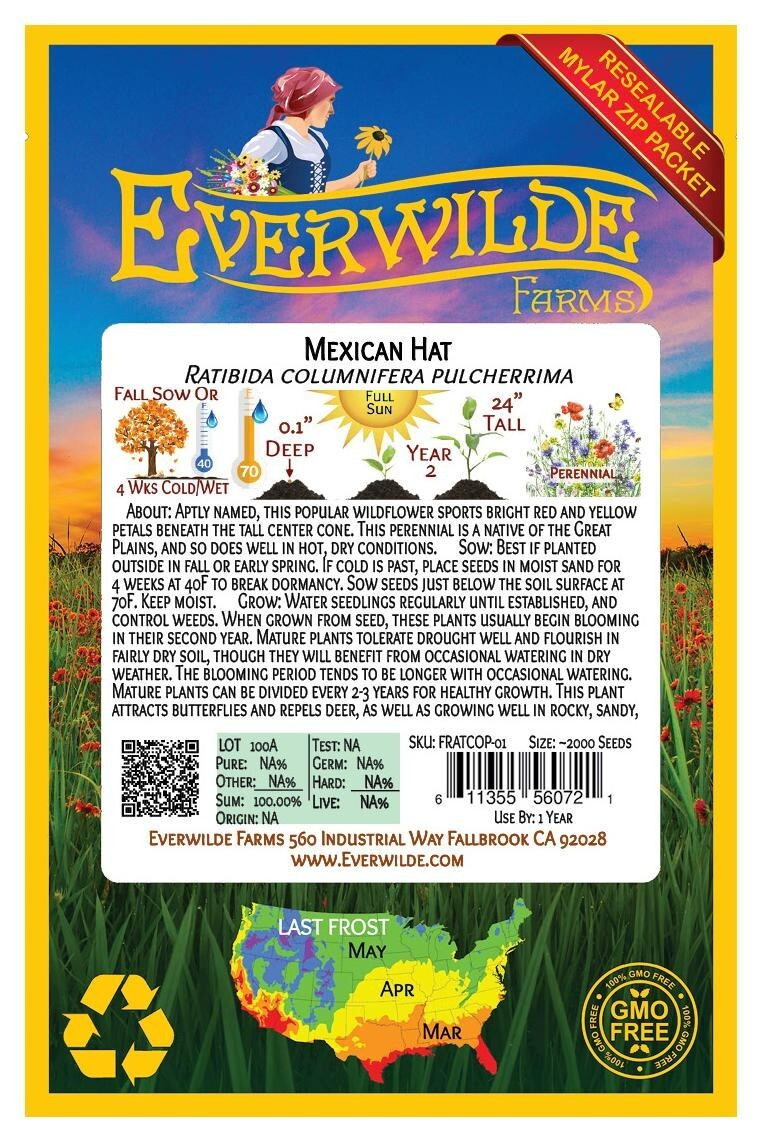 2000 Mexican Hat Wildflower Seeds – Everwilde Farms Mylar Seed Packet