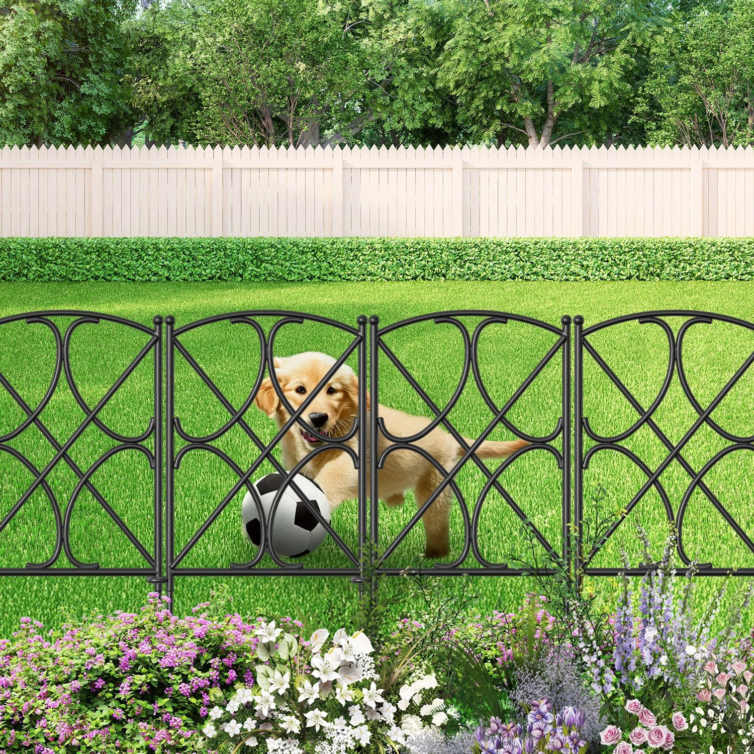 10 Panels Decorative Metal Garden Fence 24″H x 10’L for Dogs & Borders