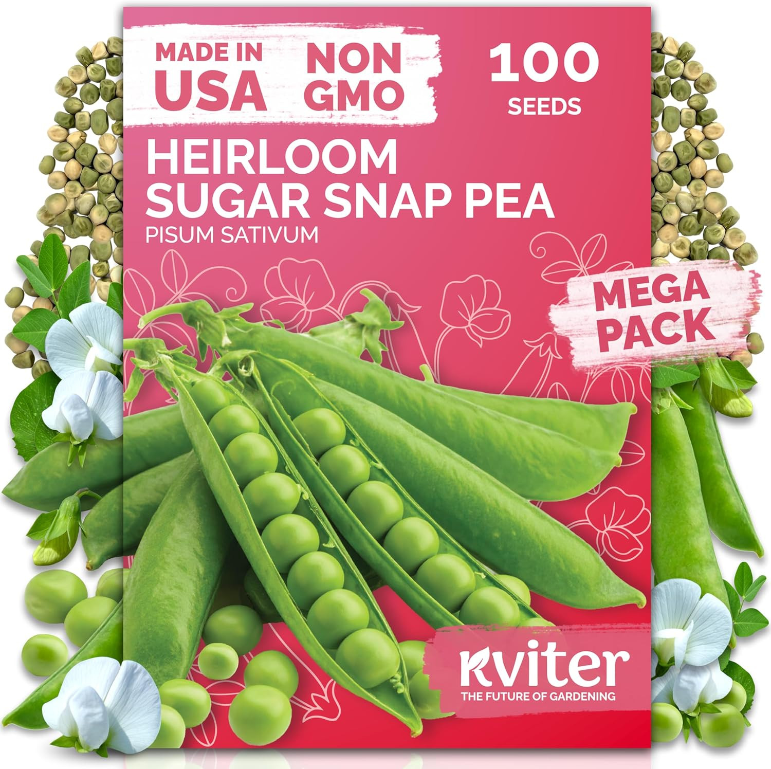 100 Sugar Snap Peas Seeds (Pisum Sativum) – Sweet Pea Heirloom Seed, Crisp Flavo