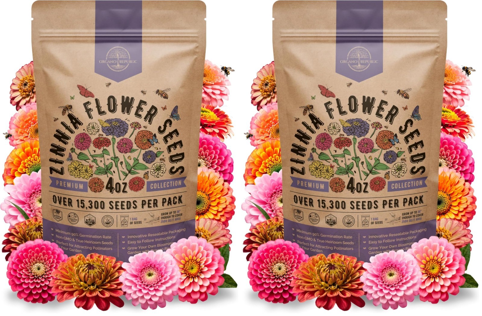 Non-GMO Heirloom Zinnia Seeds – 4 oz Pack, 15,300 Seeds for Home Garden & Outdoo