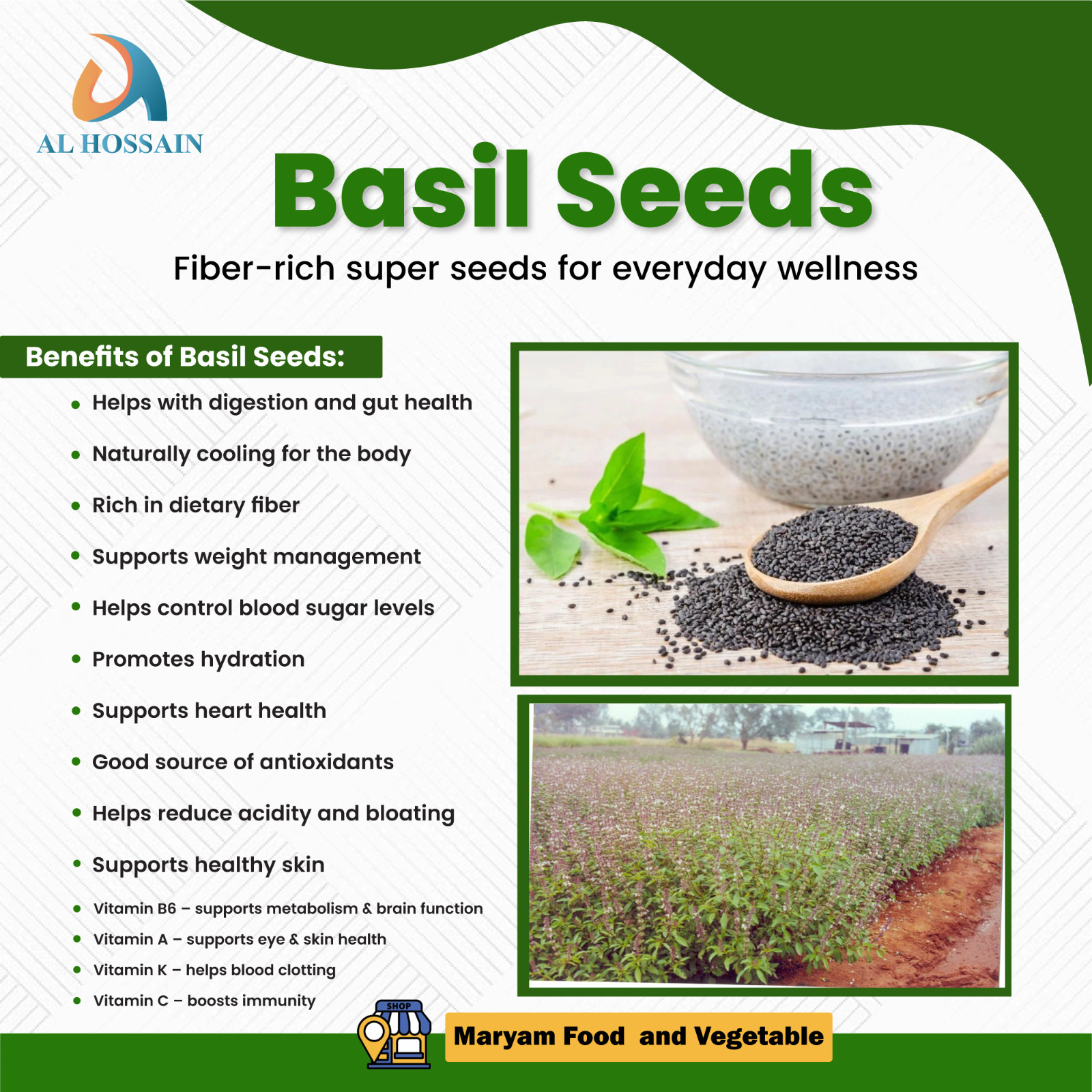 Al Hossain Natural Basil Seeds 8.8 oz (250g) | Sabja Seeds for Falooda, Drinks &