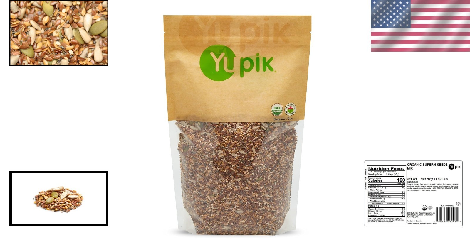 Nutritious Organic 6 Seeds Mix – , Raw, 2.2 lb for Healthy Living