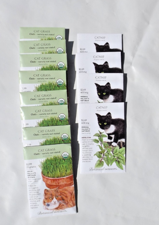Lot #11 12 packs Botanical Interest Seeds, Organic Cat Oat Grass. Cat Nip