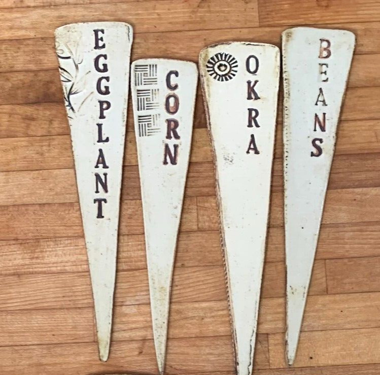 Vegetable Pottery Stakes Okra Potato Bean Pea Corn Tarragon Eggplant Coriander