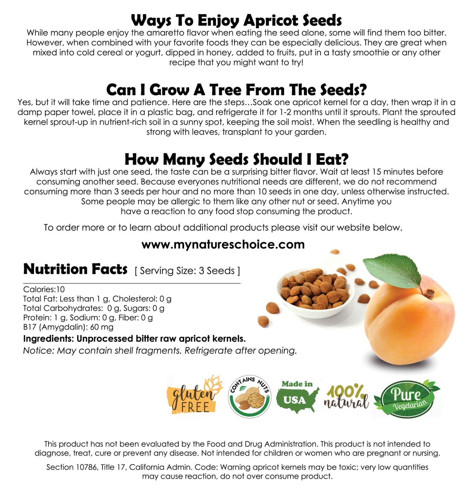 1 Pound Bitter Raw Apricot Kernels AMERICAN GROWN