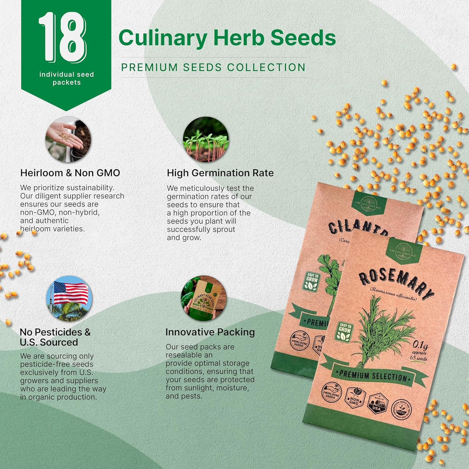 18 Culinary Herb Seeds Variety Pack – 10,180+ Heirloom, Non-GMO Seeds