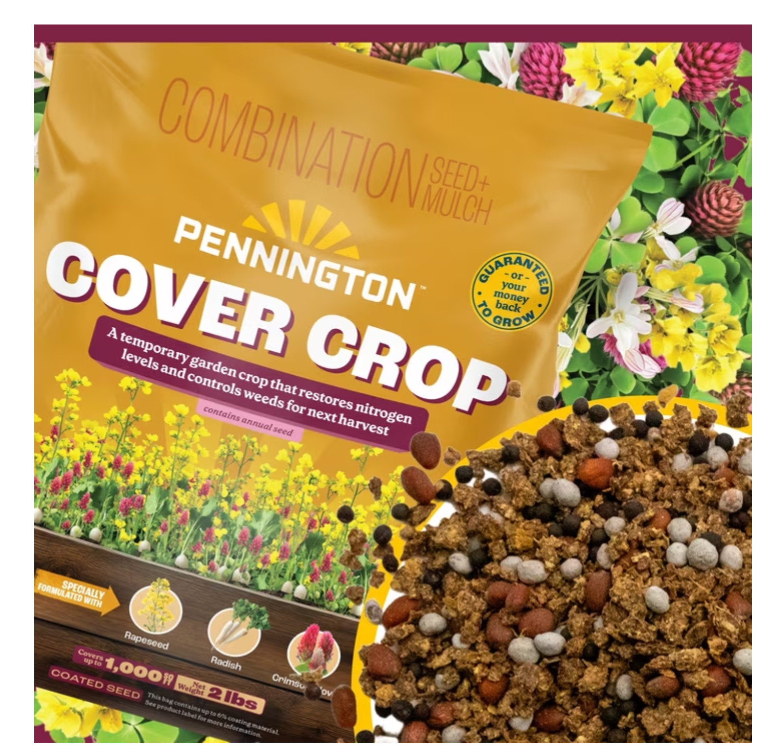 Pennington Cover Crop 2lb Grass Seed Mix for Stronger Garden Soil