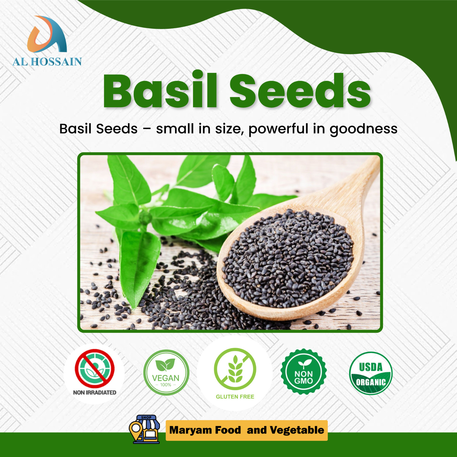 Al Hossain Natural Basil Seeds 8.8 oz (250g) | Sabja Seeds for Falooda, Drinks &