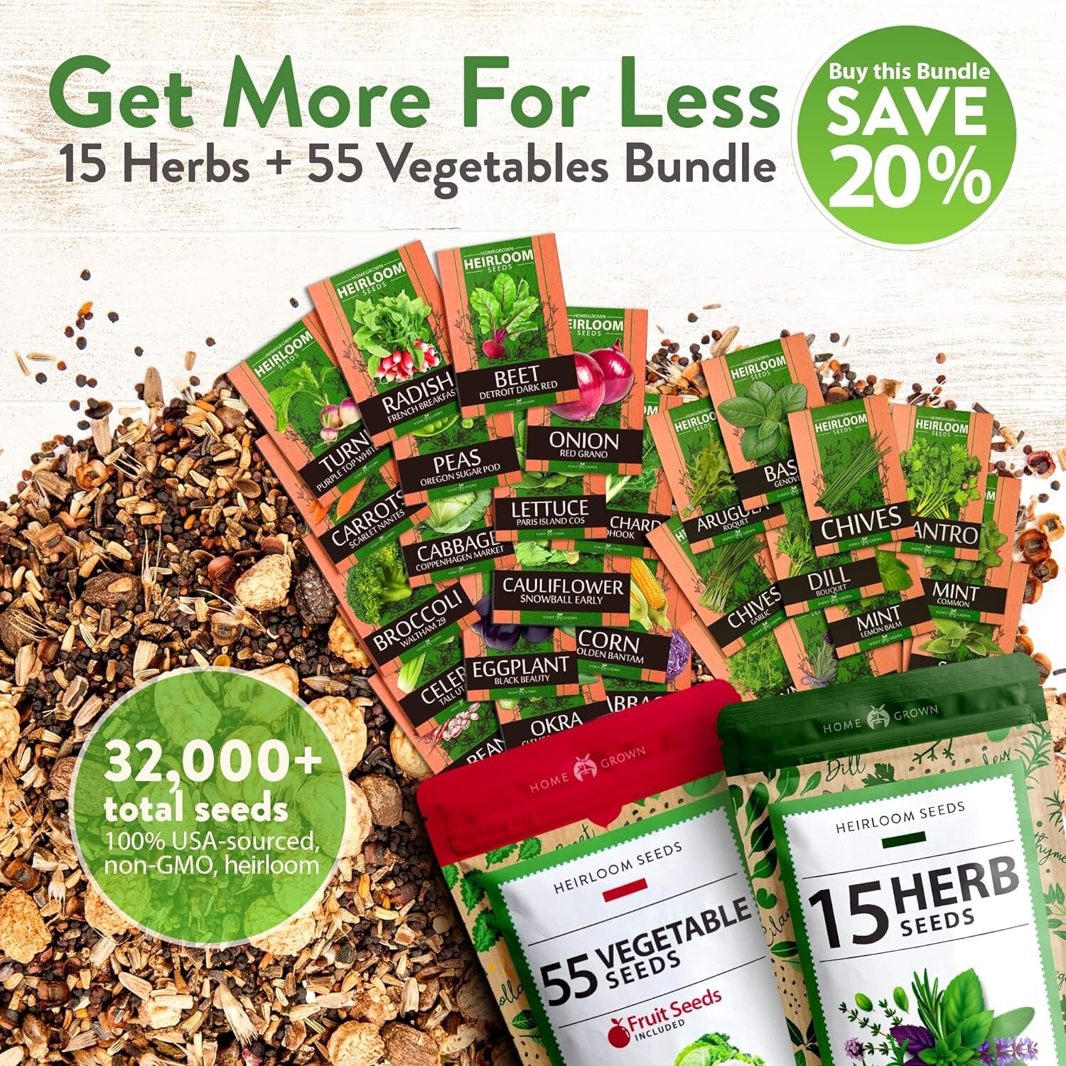 32,000+ Heirloom Seeds – 70 Unique Non-GMO Varieties for Indoor/Outdoor Garde…